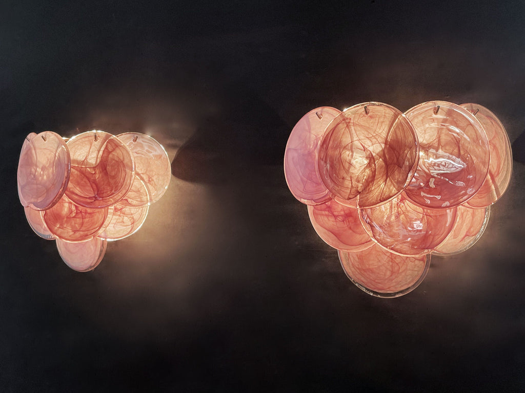 Mid-Century Murano Wall Lamp | Punto di Luce |  10 Alabaster Pink Disk Glass | Punto di Luce |  1 Pair