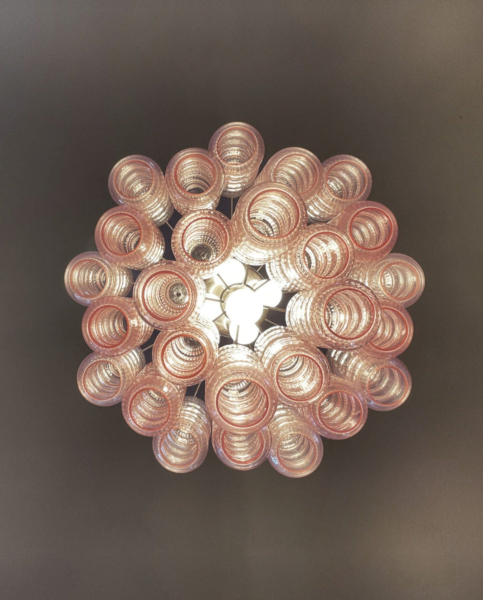 Mid-Century Murano Chandelier | Punto di Luce |  26 Pink Glass Tubes