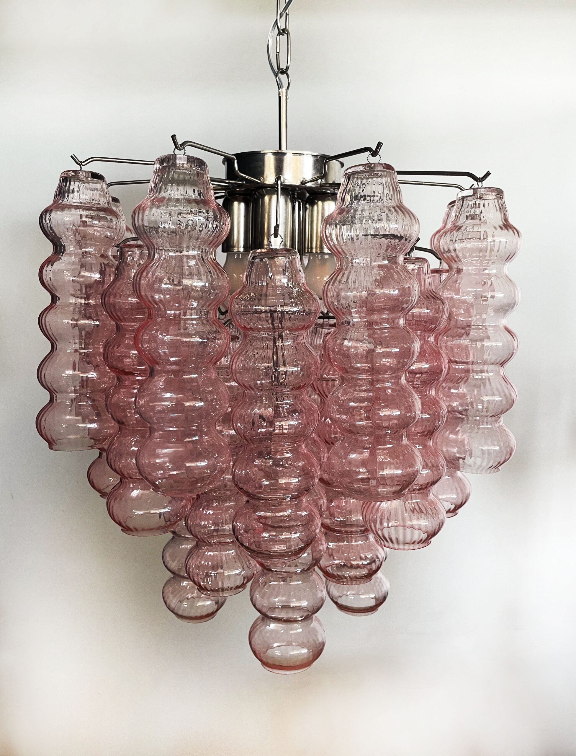 Mid-Century Murano Chandelier | Punto di Luce |  26 Pink Glass Tubes