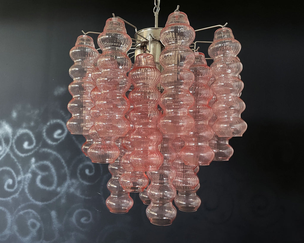Mid-Century Murano Chandelier | Punto di Luce |  26 Pink Glass Tubes