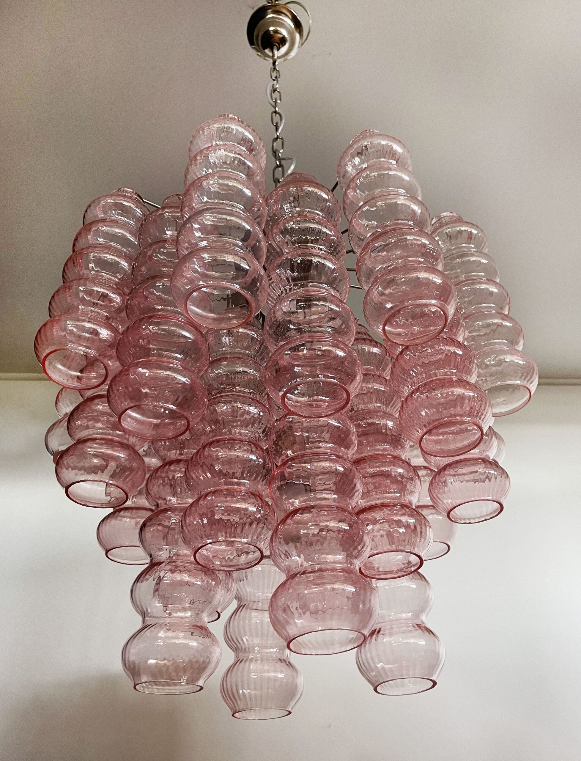 Mid-Century Murano Chandelier | Punto di Luce |  26 Pink Glass Tubes