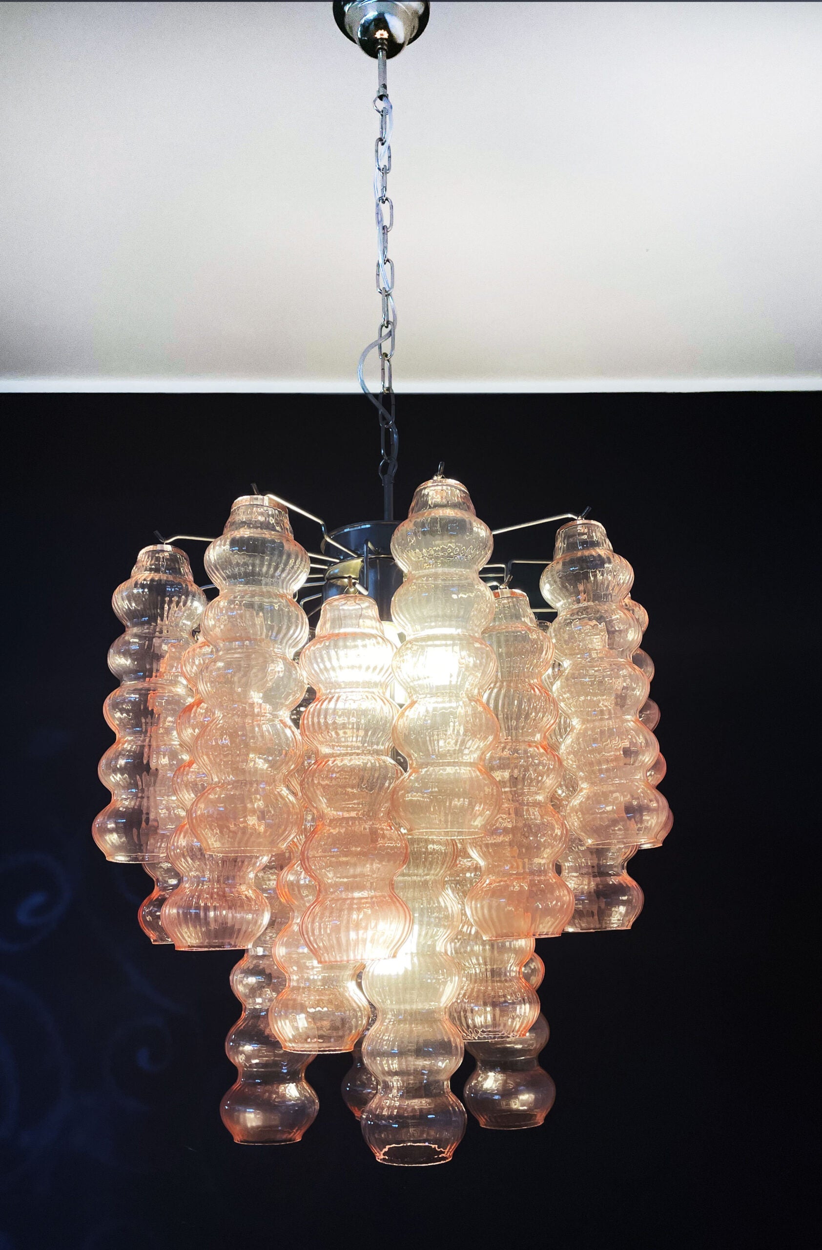 Mid-Century Murano Chandelier | Punto di Luce |  26 Pink Glass Tubes