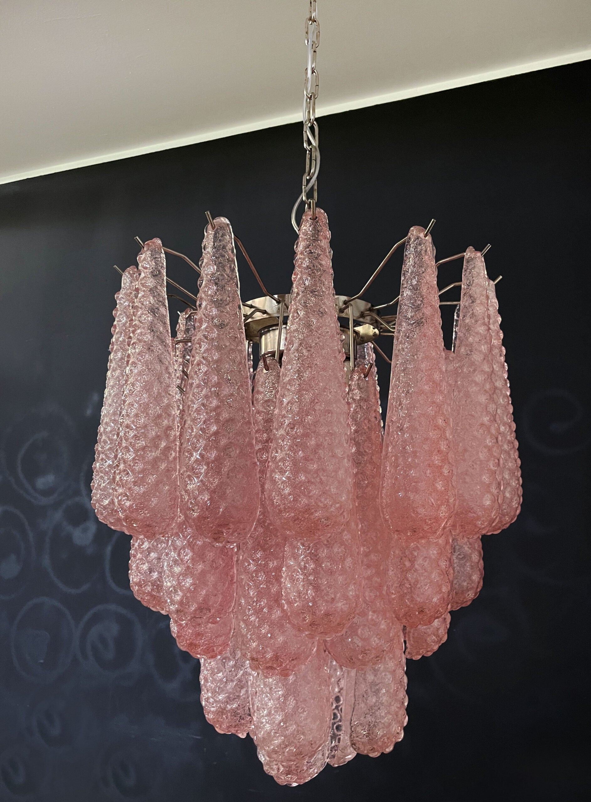 Mid-Century Murano Chandelier | Punto di Luce |  41 Rose Drop Glass