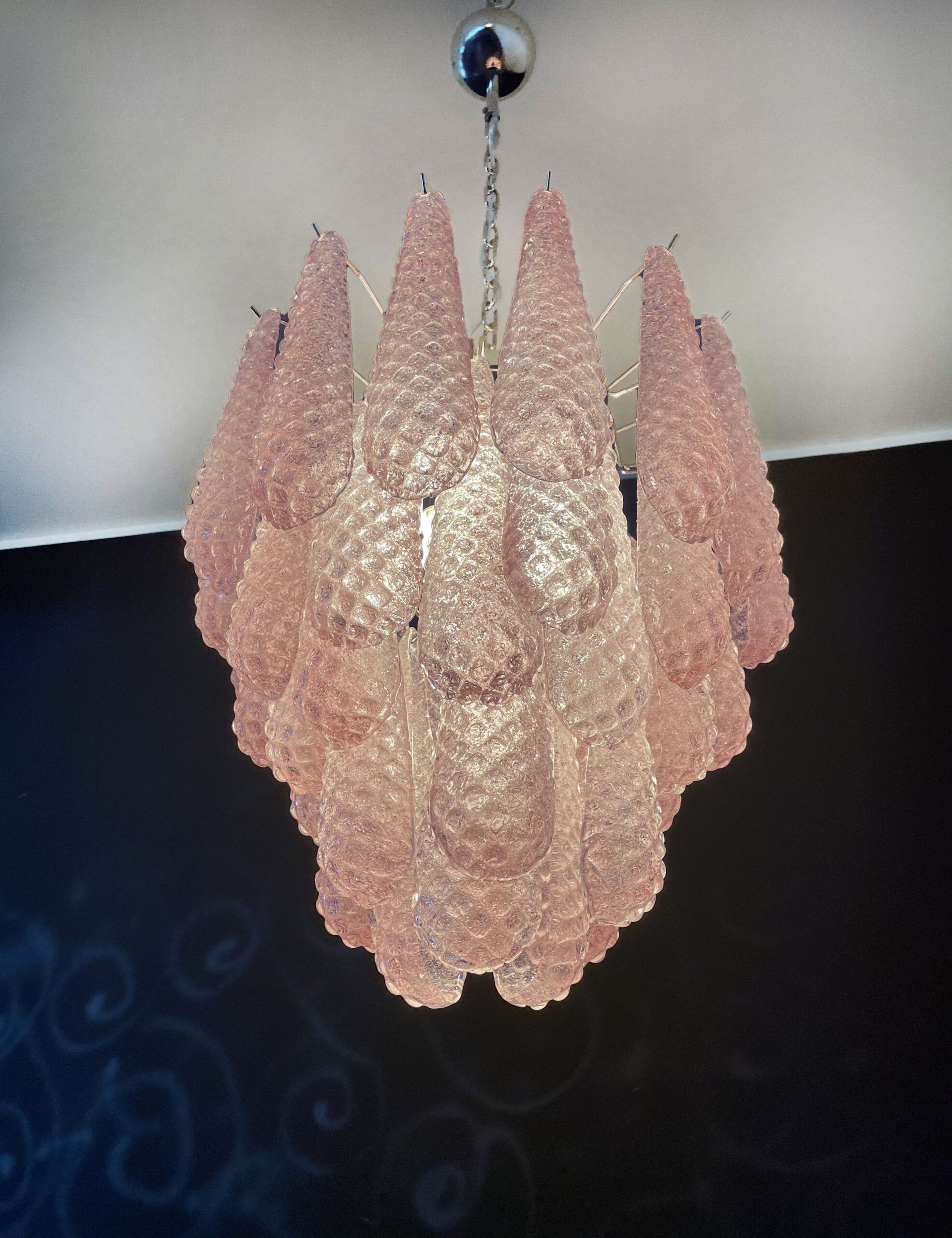 Mid-Century Murano Chandelier | Punto di Luce |  41 Rose Drop Glass