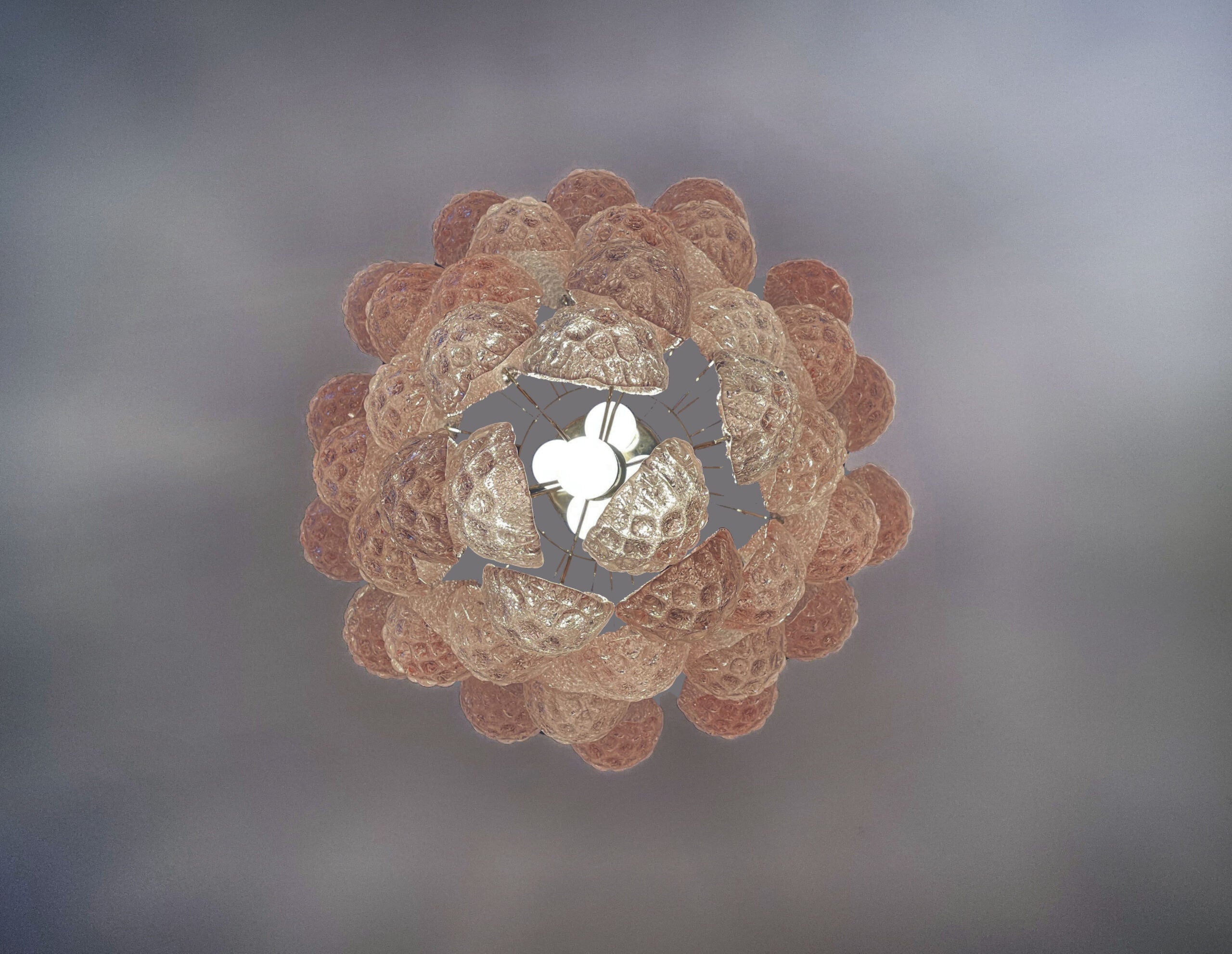 Murano-Kronleuchter aus der Mitte des Jahrhunderts | Punto di Luce | 41 Rosentropfenglas