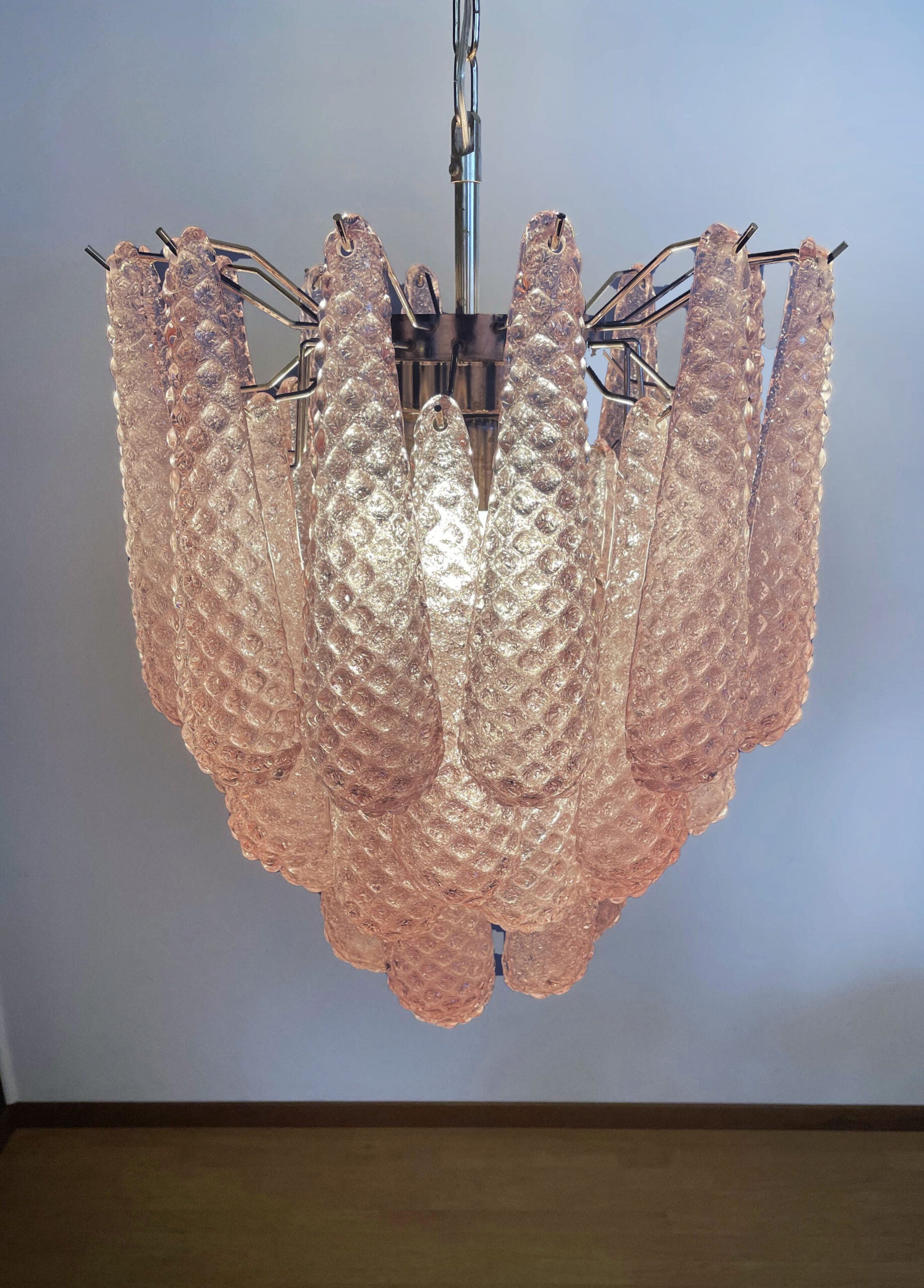 Mid-Century Murano Chandelier | Punto di Luce |  41 Rose Drop Glass