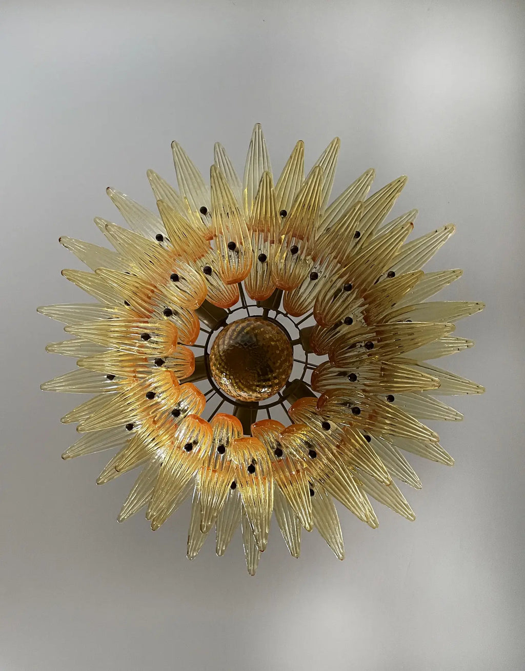 Mid-Century Murano Chandelier | Punto di Luce |  58 Yellow Palmette Glass