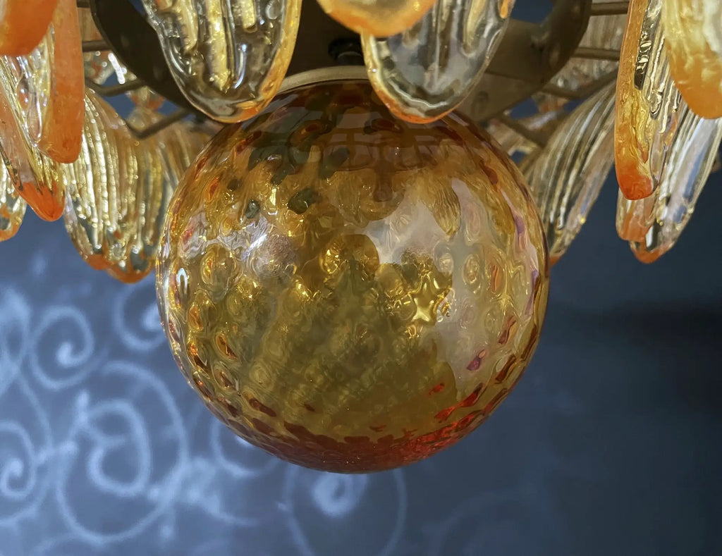 Mid-Century Murano Chandelier | Punto di Luce |  58 Yellow Palmette Glass