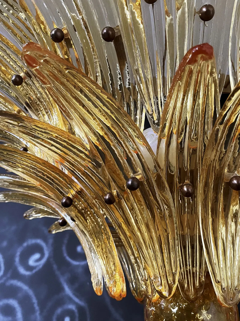 Mid-Century Murano Chandelier | Punto di Luce |  58 Yellow Palmette Glass