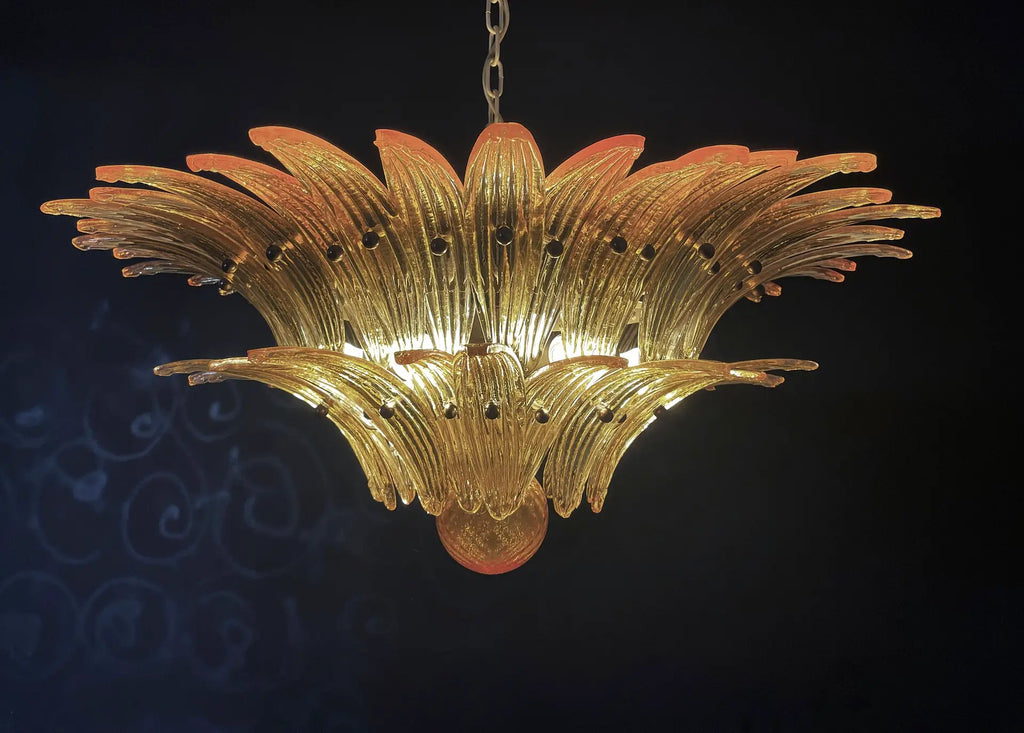 Mid-Century Murano Chandelier | Punto di Luce |  58 Yellow Palmette Glass