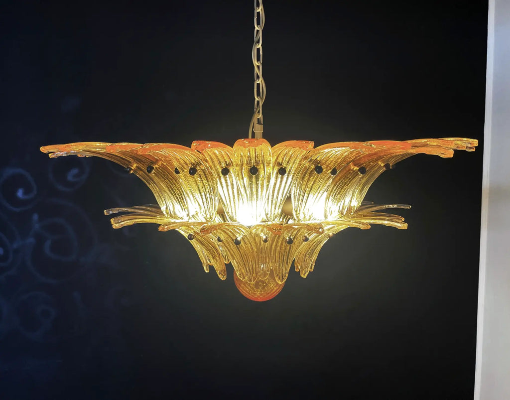 Mid-Century Murano Chandelier | Punto di Luce |  58 Yellow Palmette Glass