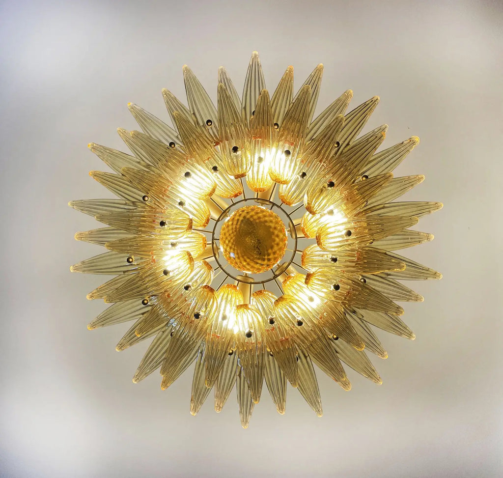 Mid-Century Murano Chandelier | Punto di Luce |  58 Yellow Palmette Glass