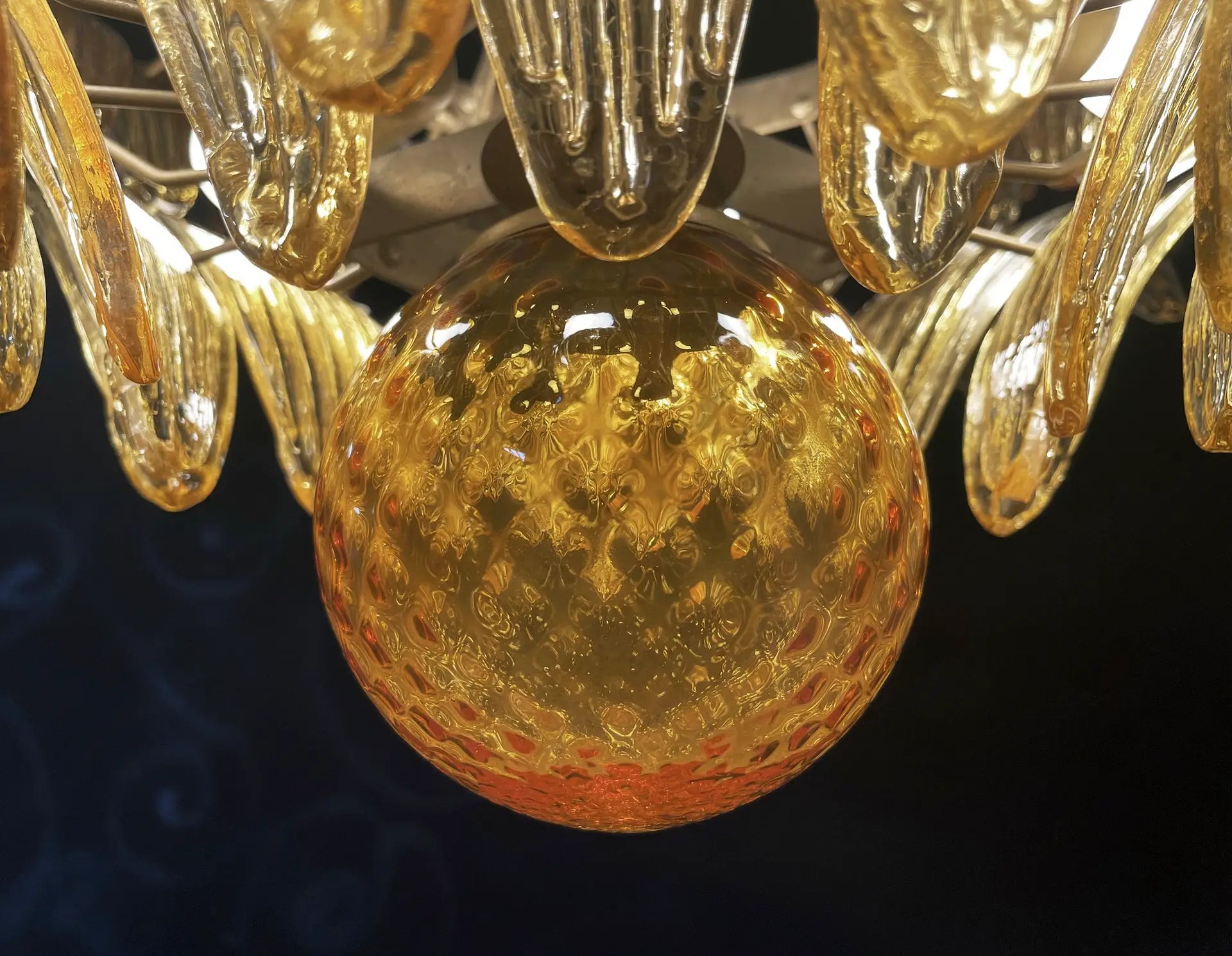 Mid-Century Murano Chandelier | Punto di Luce |  58 Yellow Palmette Glass