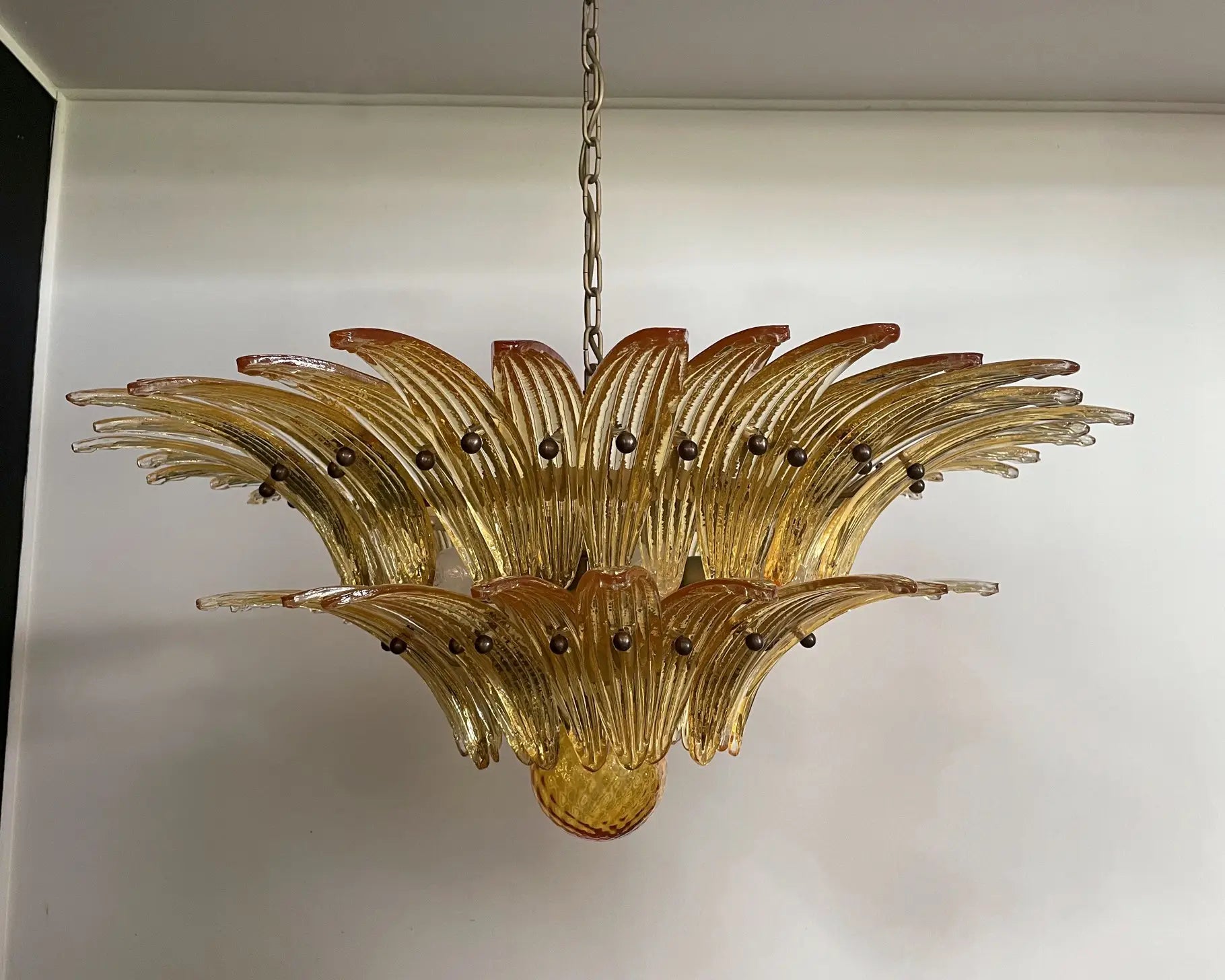 Mid-Century Murano Chandelier | Punto di Luce |  58 Yellow Palmette Glass