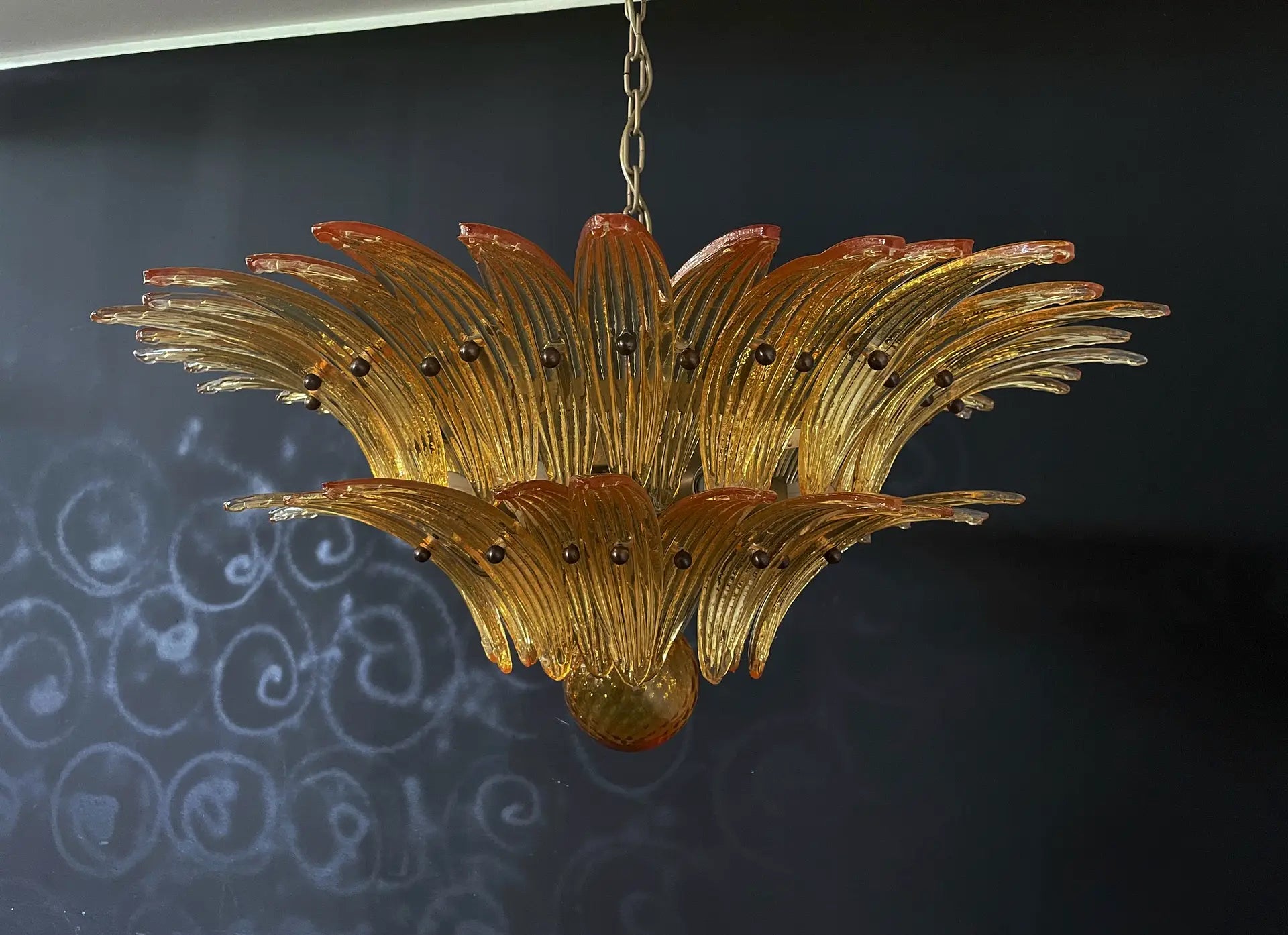 Mid-Century Murano Chandelier | Punto di Luce |  58 Yellow Palmette Glass