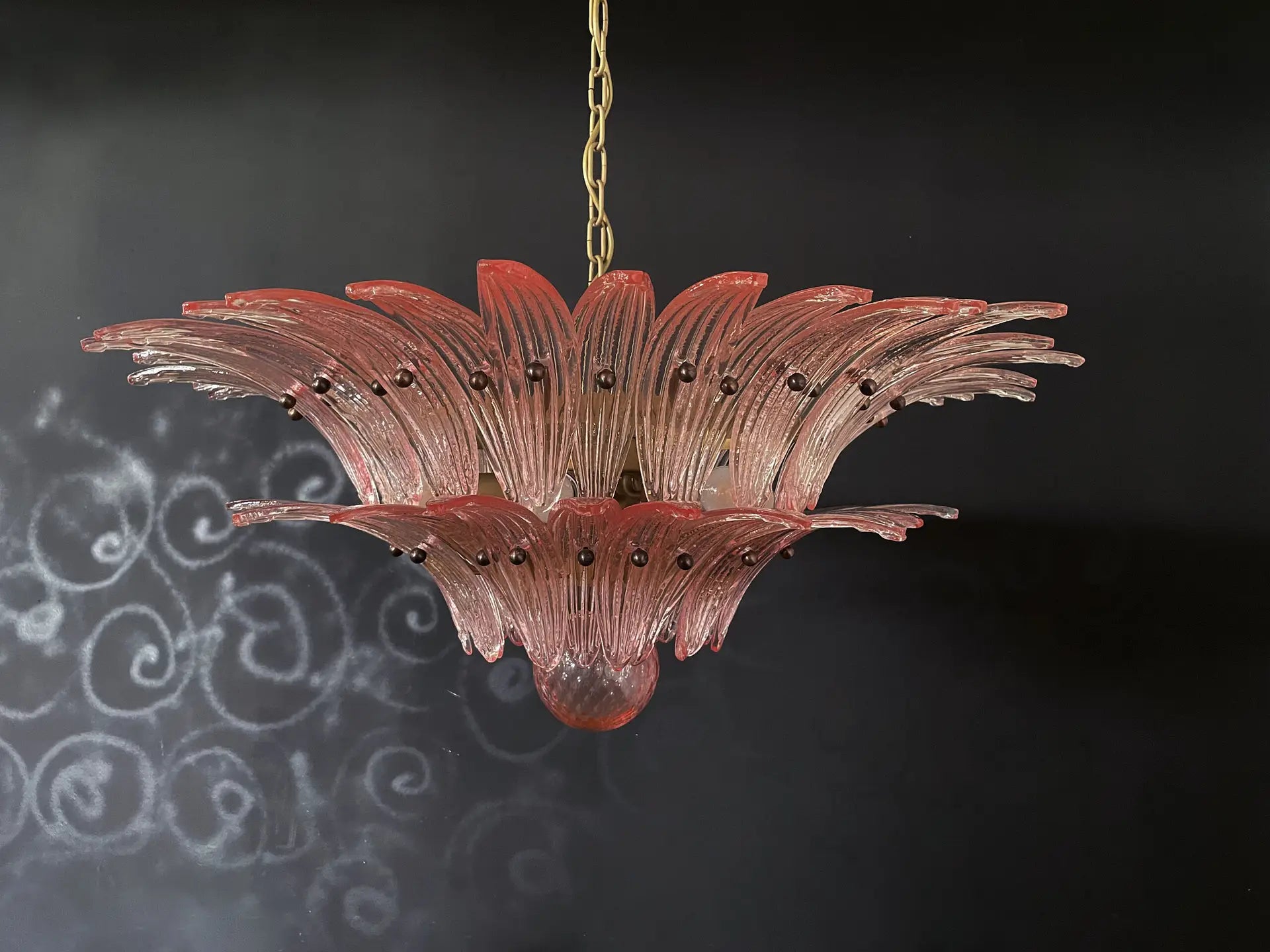 Mid-Century Murano Chandelier | Punto di Luce |  58 Pink Palmette Glass