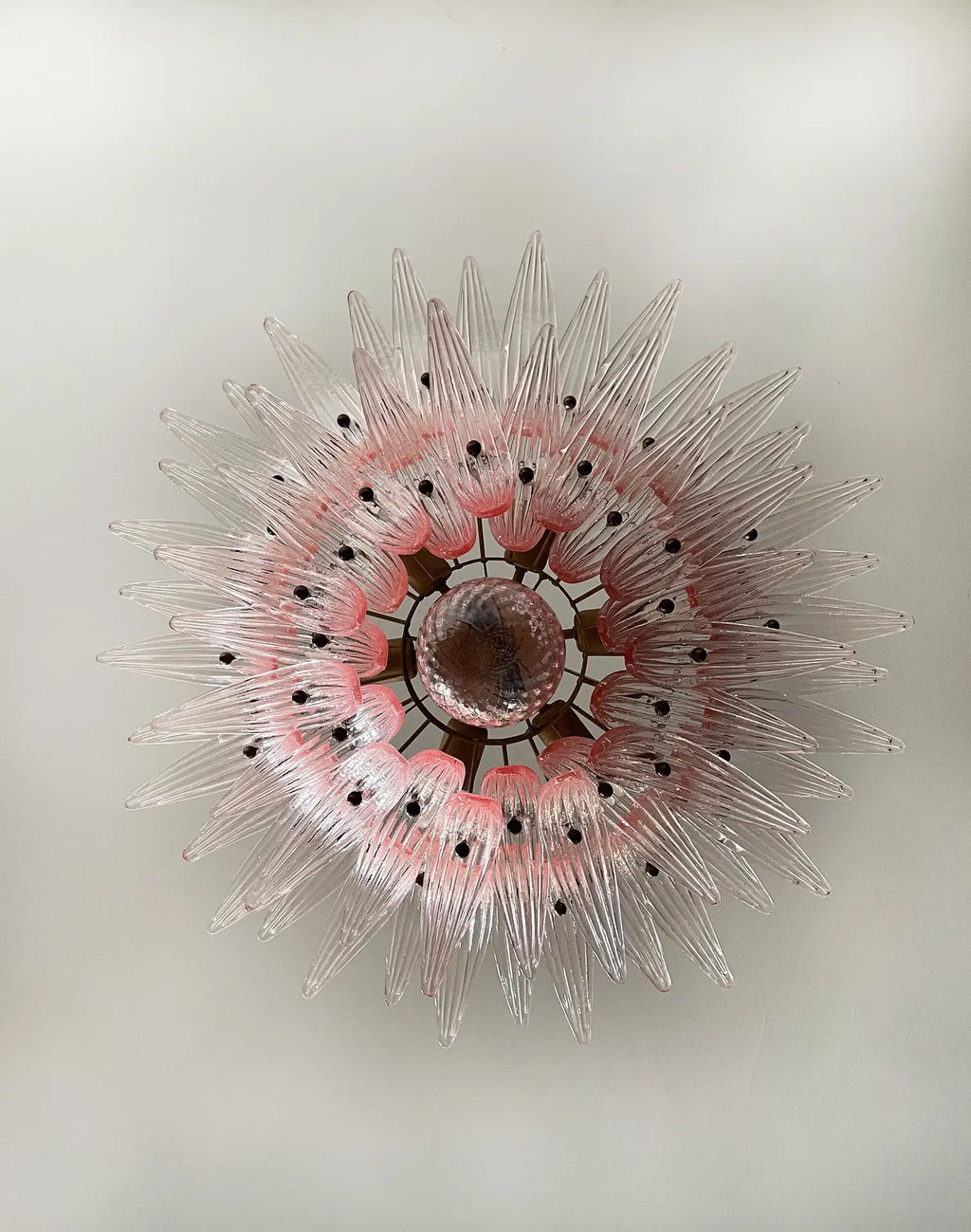 Mid-Century Murano Chandelier | Punto di Luce |  58 Pink Palmette Glass