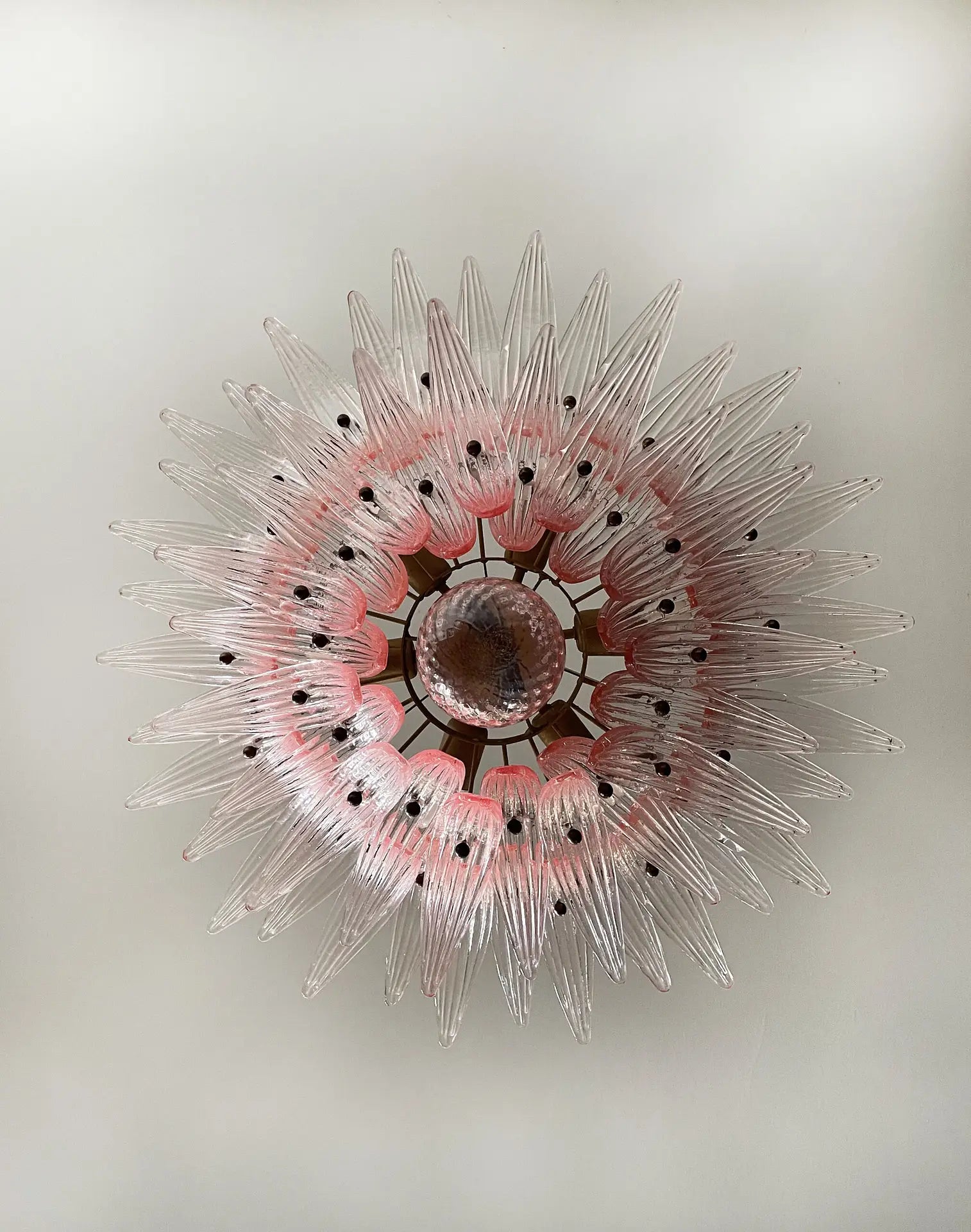 Mid-Century Murano Chandelier | Punto di Luce |  58 Pink Palmette Glass