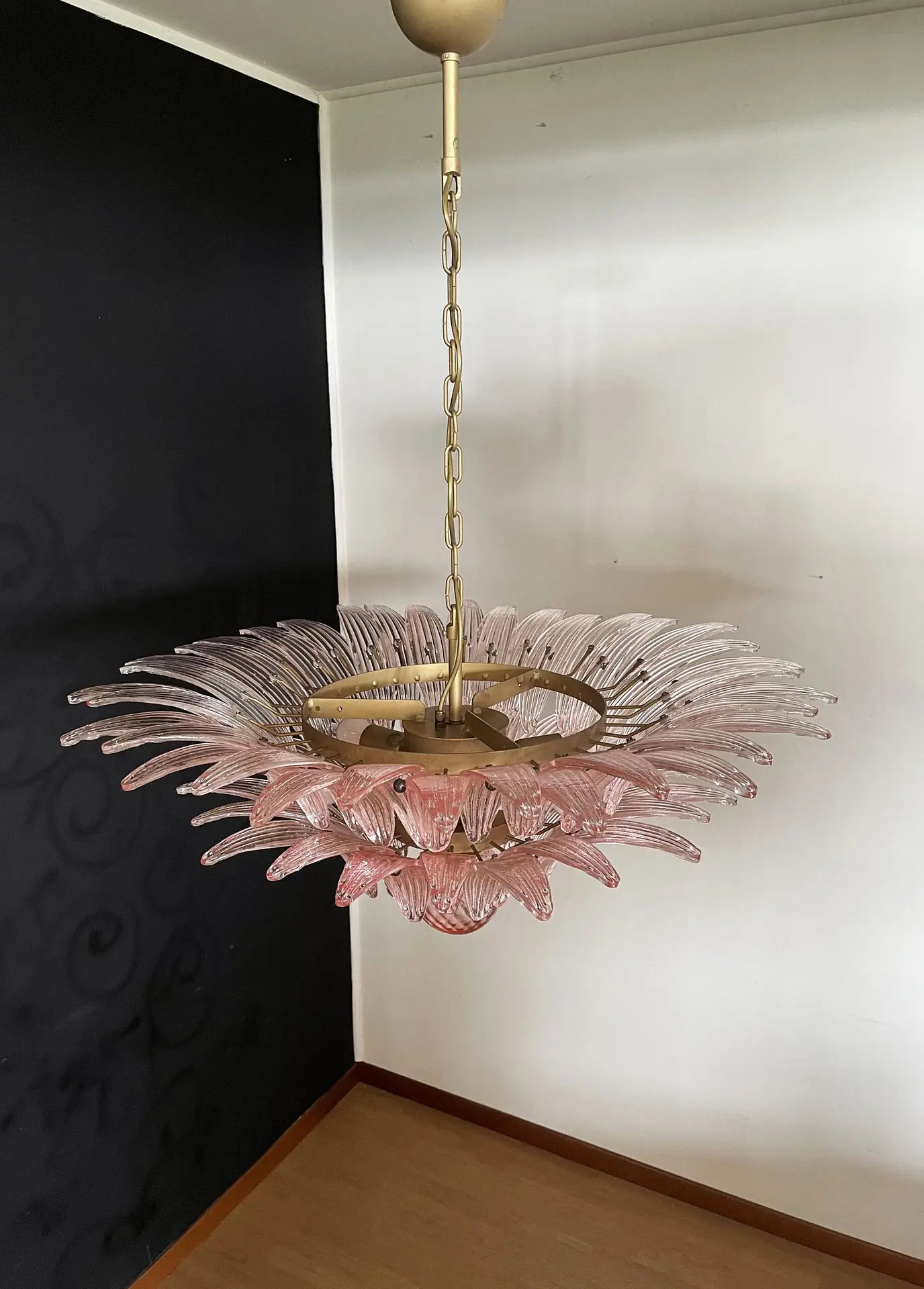 Mid-Century Murano Chandelier | Punto di Luce |  58 Pink Palmette Glass