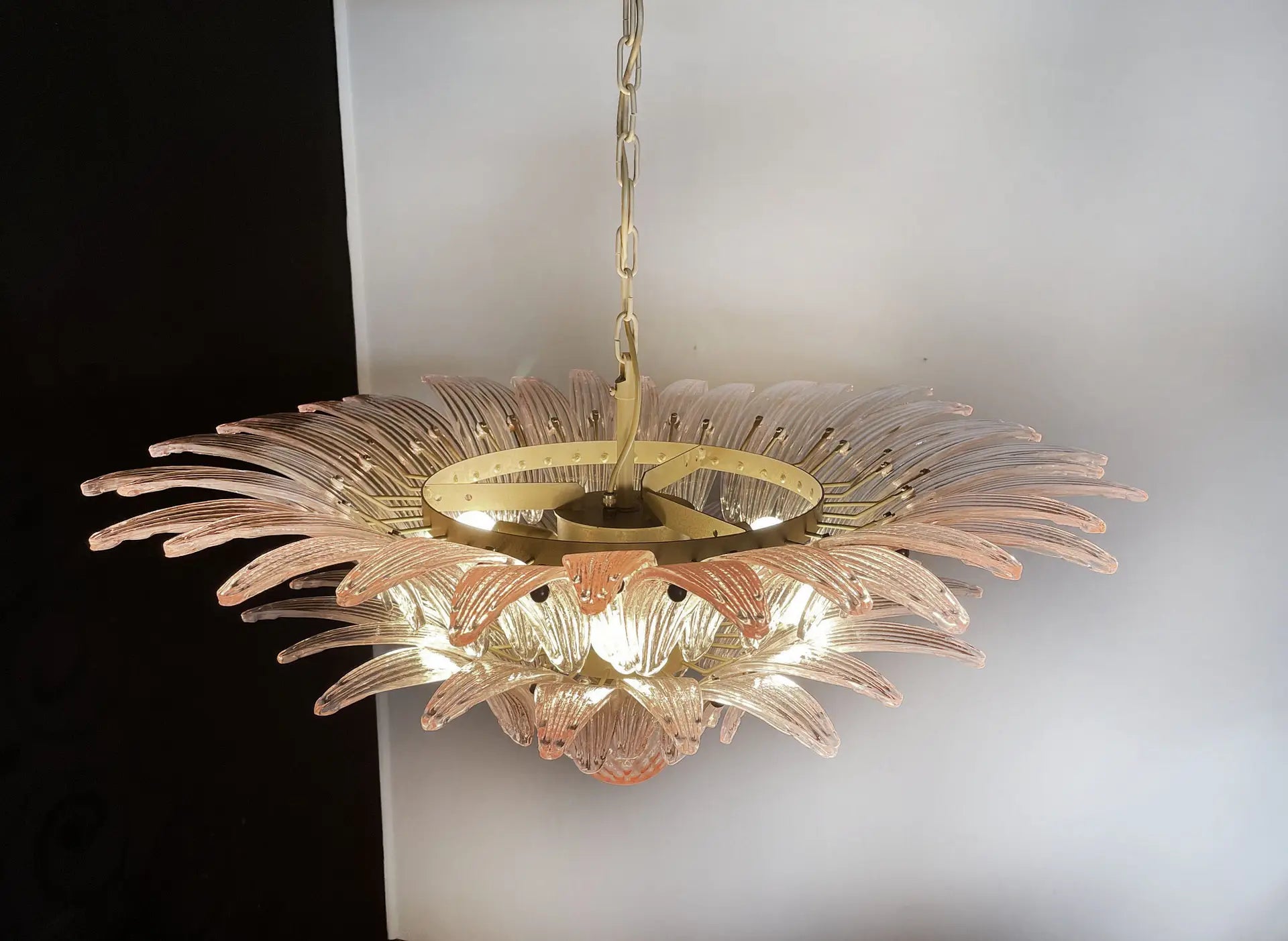 Mid-Century Murano Chandelier | Punto di Luce |  58 Pink Palmette Glass