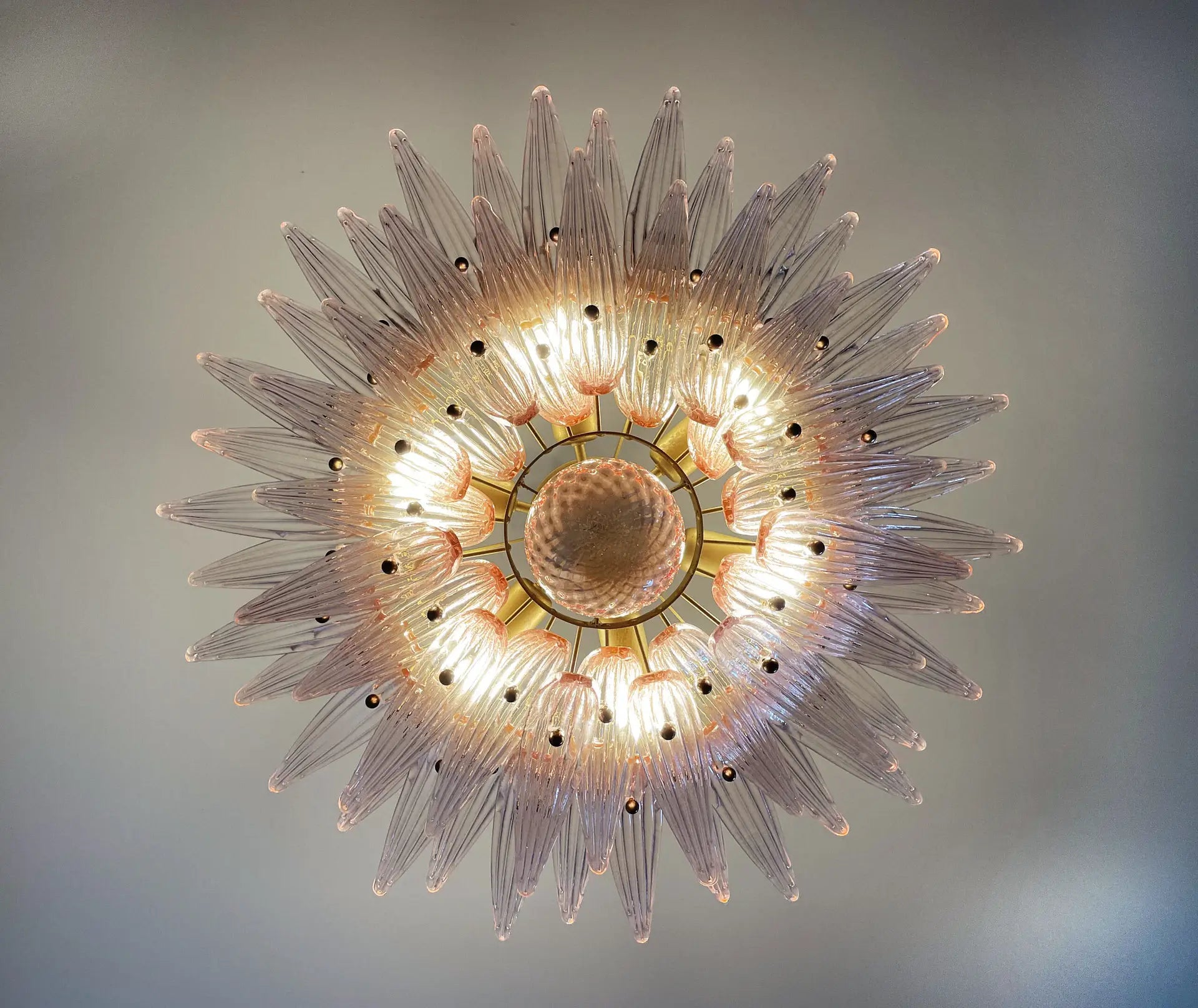 Mid-Century Murano Chandelier | Punto di Luce |  58 Pink Palmette Glass