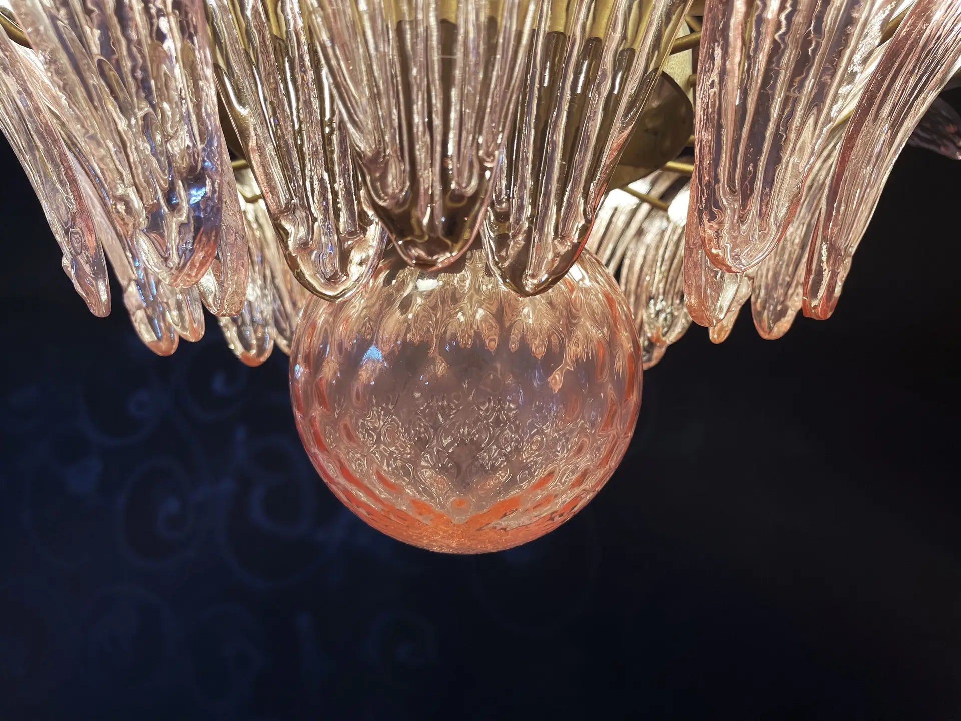 Mid-Century Murano Chandelier | Punto di Luce |  58 Pink Palmette Glass