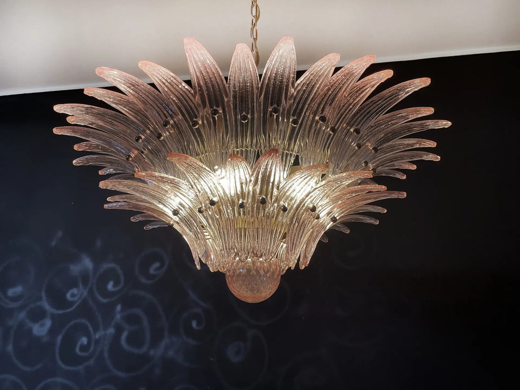 Mid-Century Murano Chandelier | Punto di Luce |  58 Pink Palmette Glass