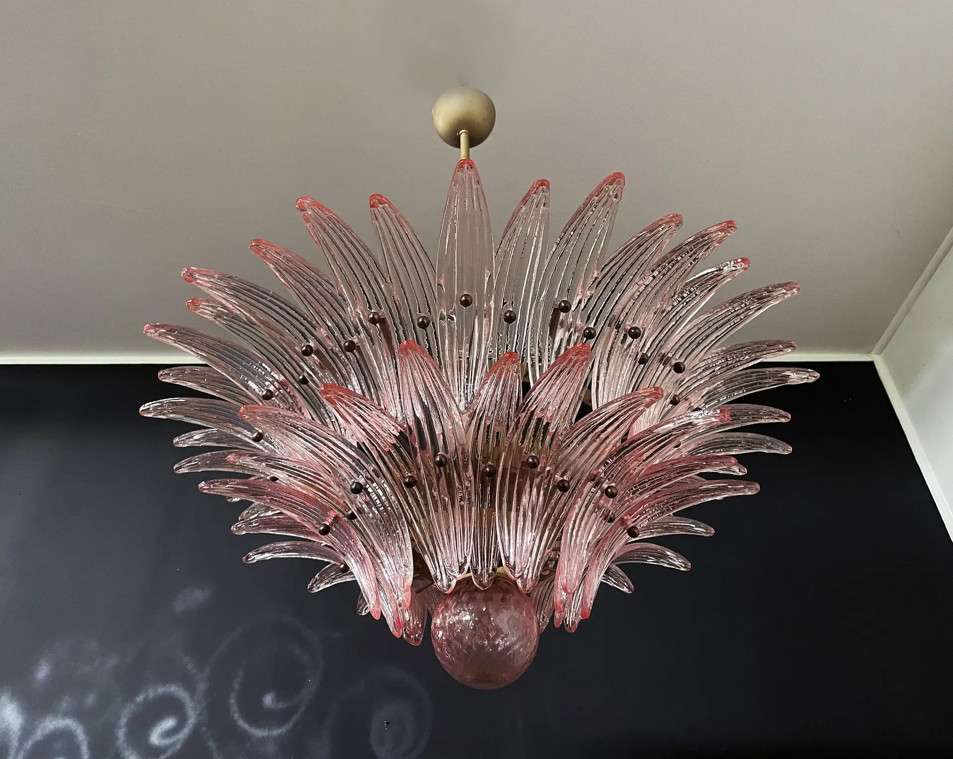 Mid-Century Murano Chandelier | Punto di Luce |  58 Pink Palmette Glass