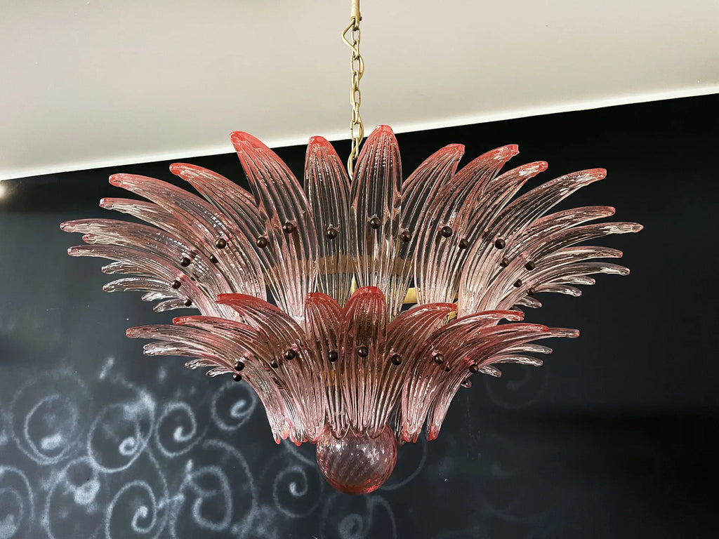 Mid-Century Murano Chandelier | Punto di Luce |  58 Pink Palmette Glass