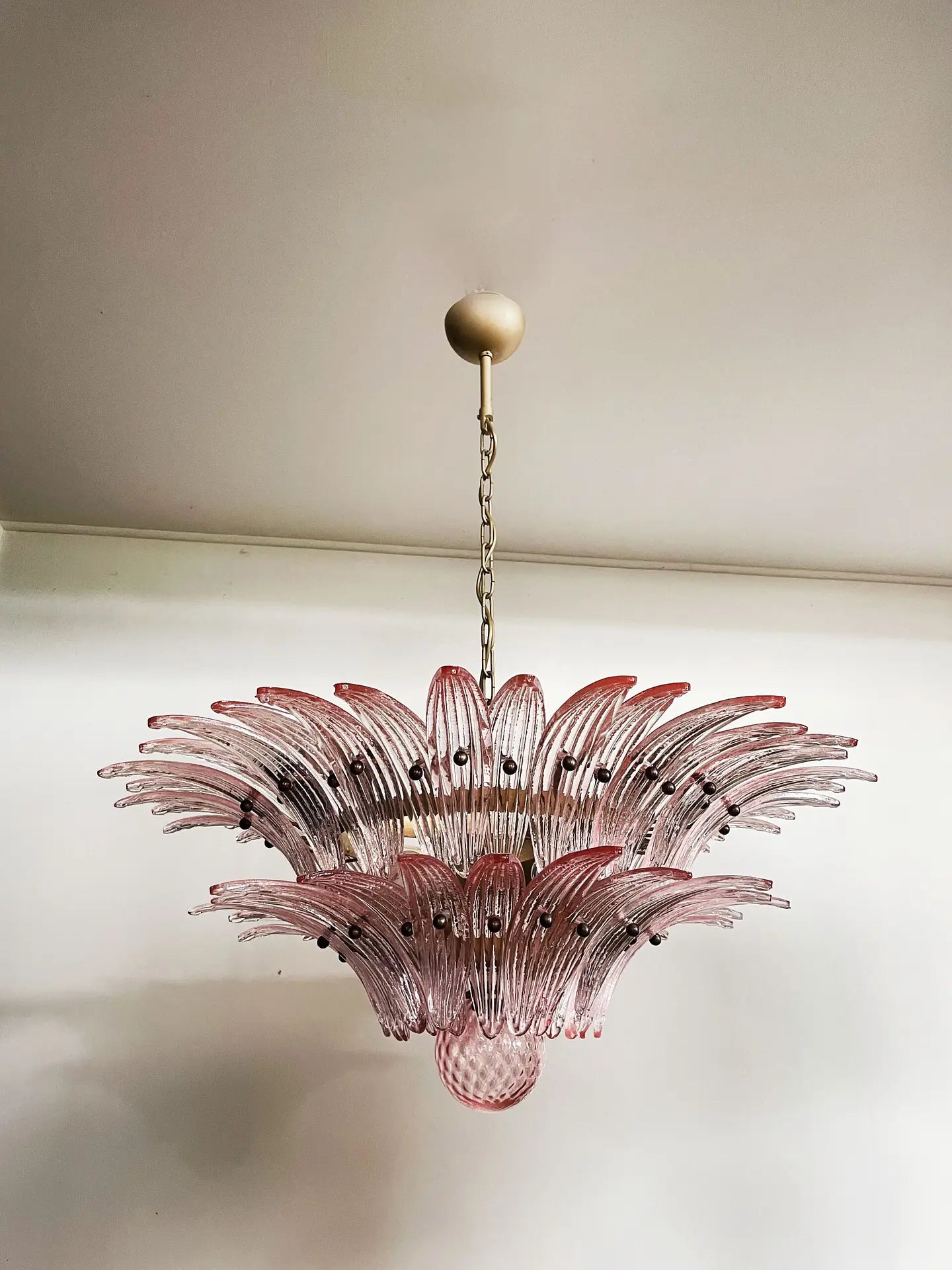 Mid-Century Murano Chandelier | Punto di Luce |  58 Pink Palmette Glass