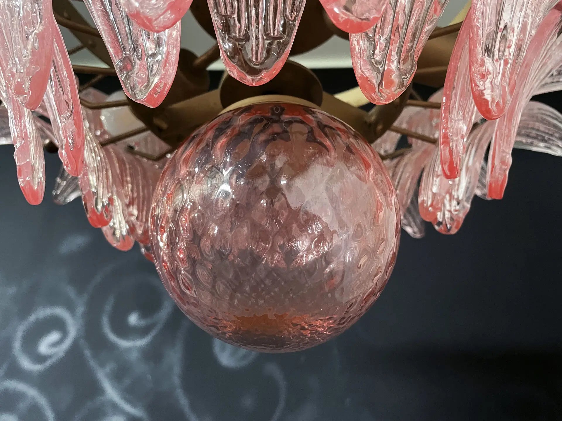 Mid-Century Murano Chandelier | Punto di Luce |  58 Pink Palmette Glass