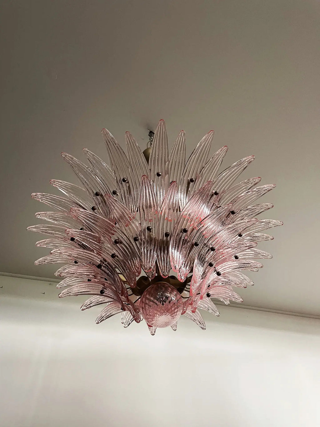 Mid-Century Murano Chandelier | Punto di Luce |  58 Pink Palmette Glass