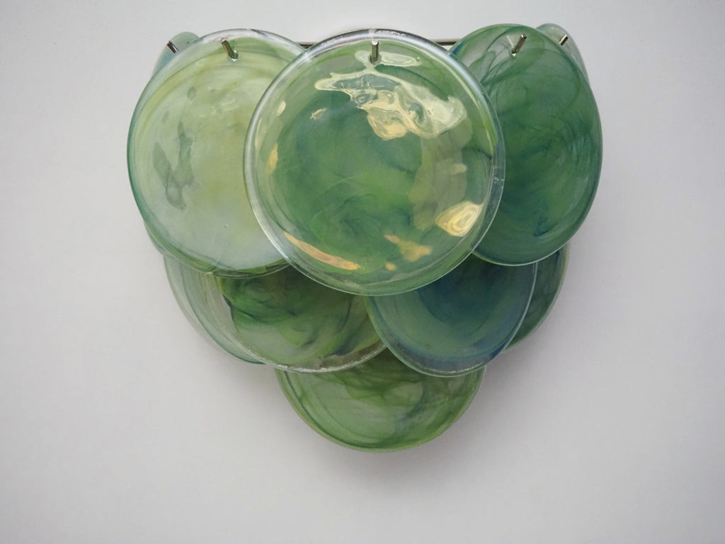 Mid-Century Murano Wall Lamp | Punto di Luce |  10 Alabaster Green Disc Glass | Punto di Luce |  1 Pair
