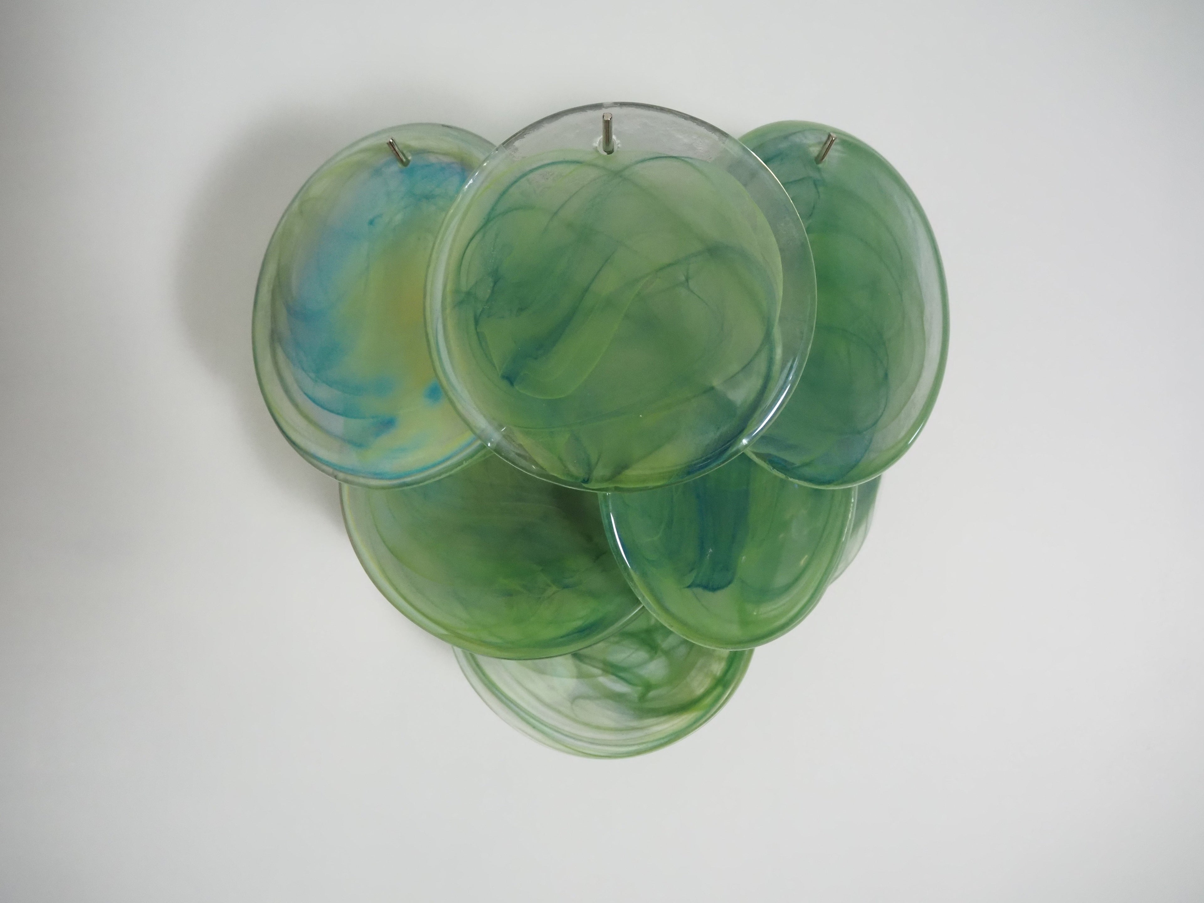 Mid-Century Murano Wall Lamp | Punto di Luce |  10 Alabaster Green Disc Glass | Punto di Luce |  1 Pair