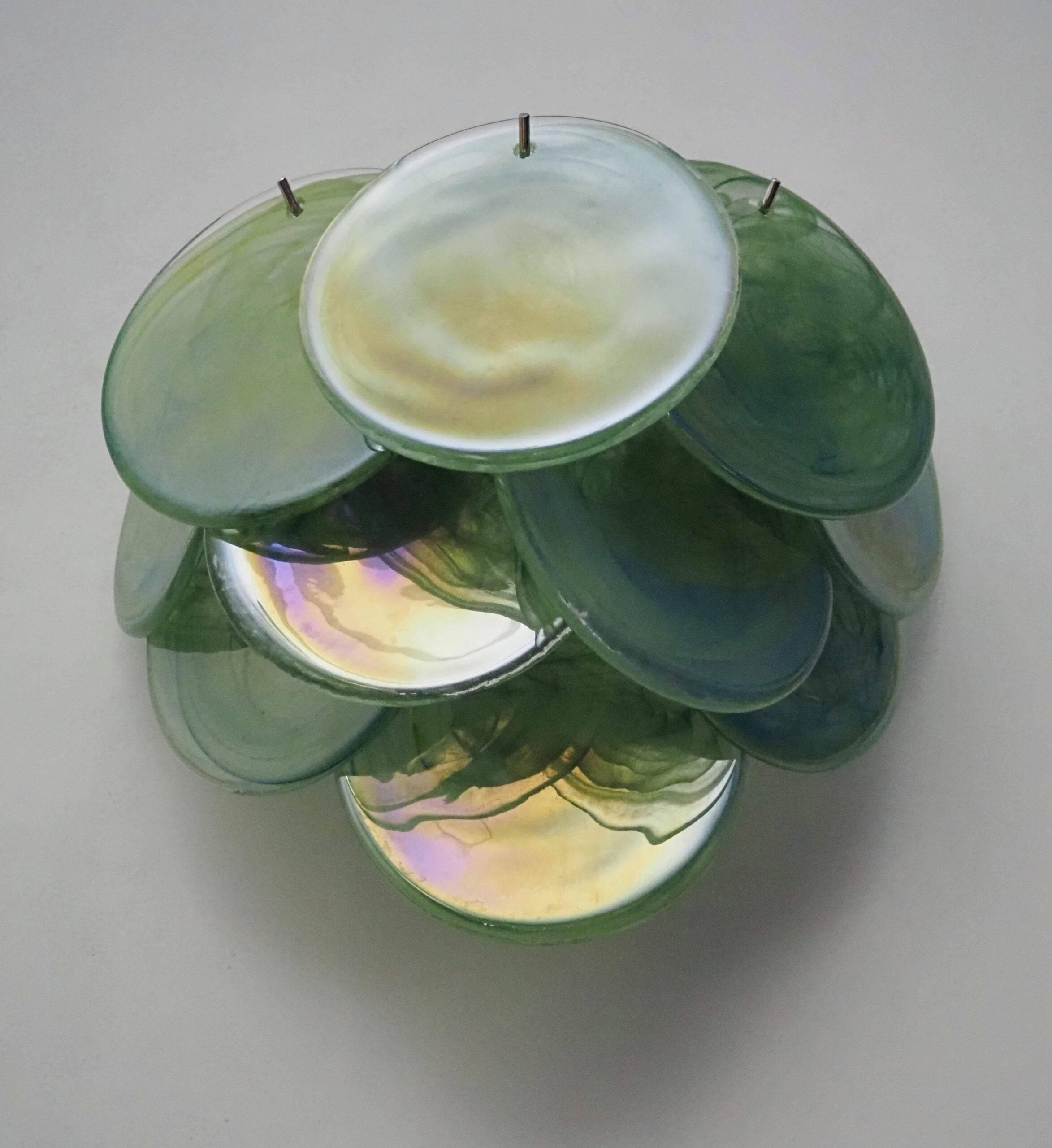 Mid-Century Murano Wall Lamp | Punto di Luce |  10 Alabaster Green Disc Glass | Punto di Luce |  1 Pair