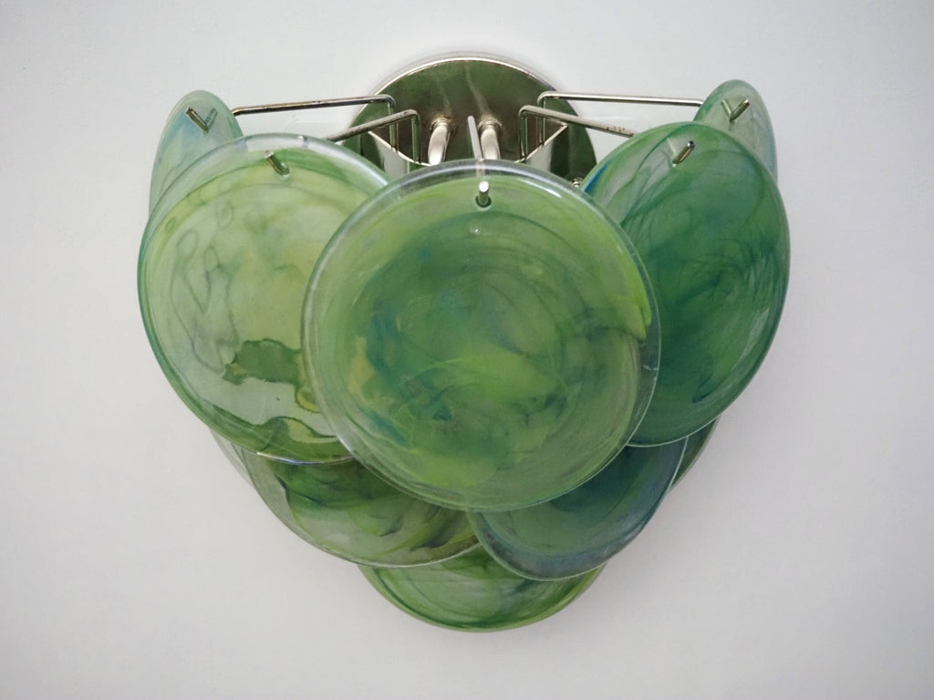 Mid-Century Murano Wall Lamp | Punto di Luce |  10 Alabaster Green Disc Glass | Punto di Luce |  1 Pair
