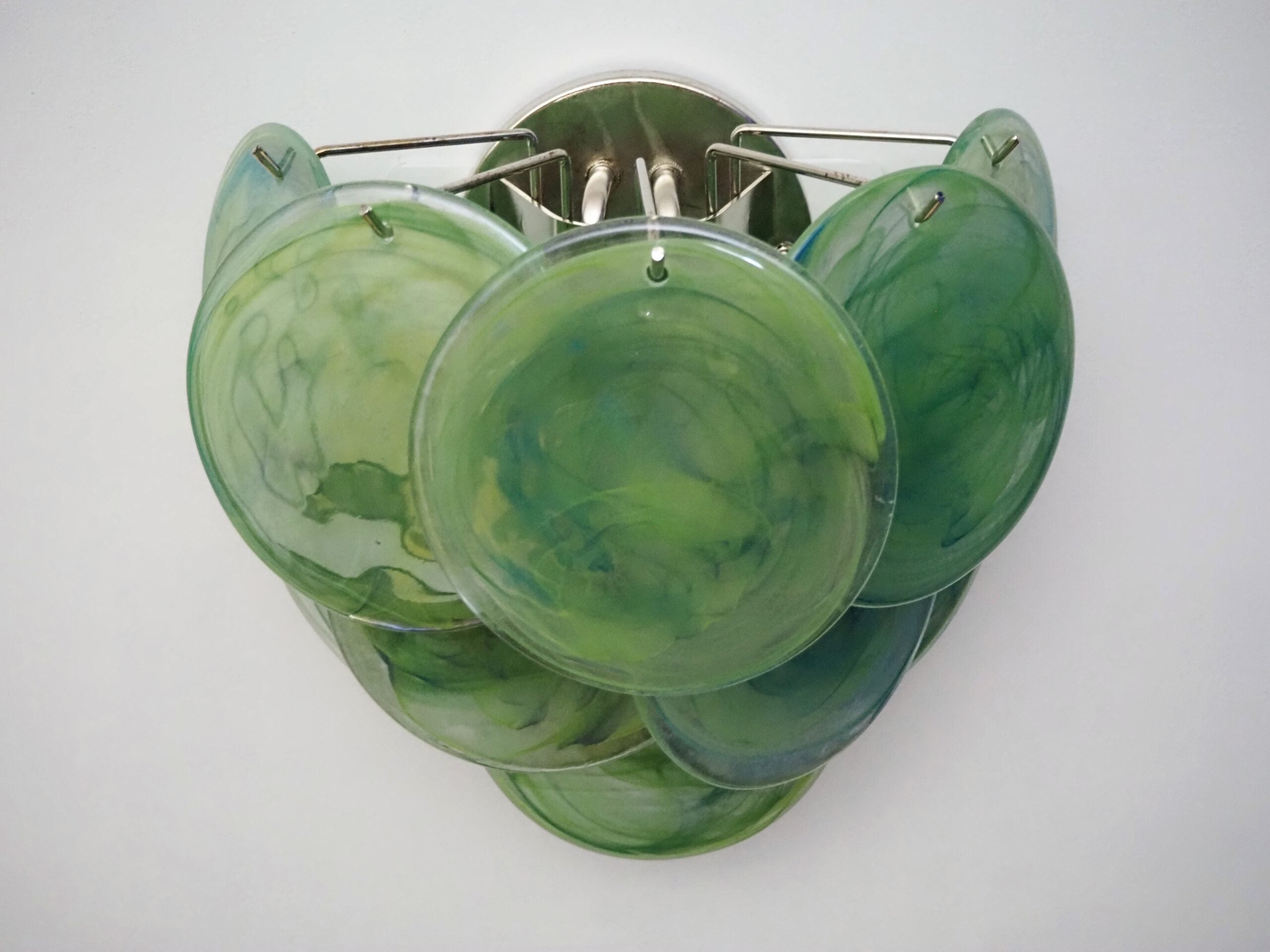 Mid-Century Murano Wall Lamp | Punto di Luce |  10 Alabaster Green Disc Glass | Punto di Luce |  1 Pair