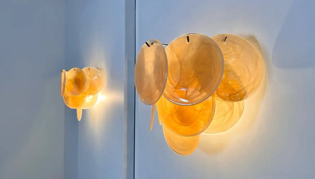 Mid-Century Murano Wall Lamp | Punto di Luce |  10 Alabaster Gold Disc Glass
