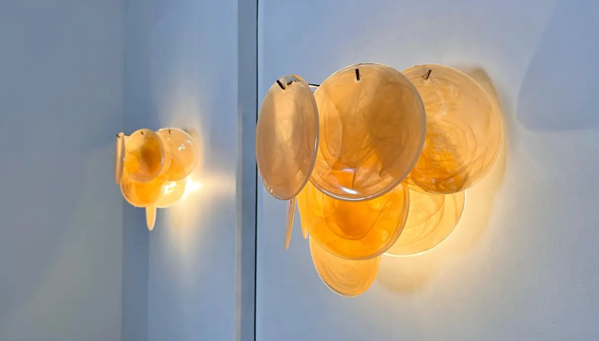 Mid-Century Murano Wall Lamp | Punto di Luce |  10 Alabaster Gold Disc Glass