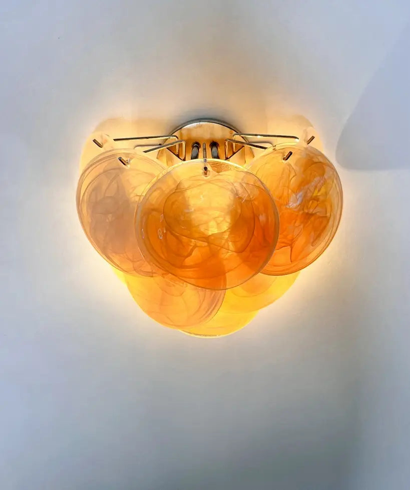Mid-Century Murano Wall Lamp | Punto di Luce |  10 Alabaster Gold Disc Glass