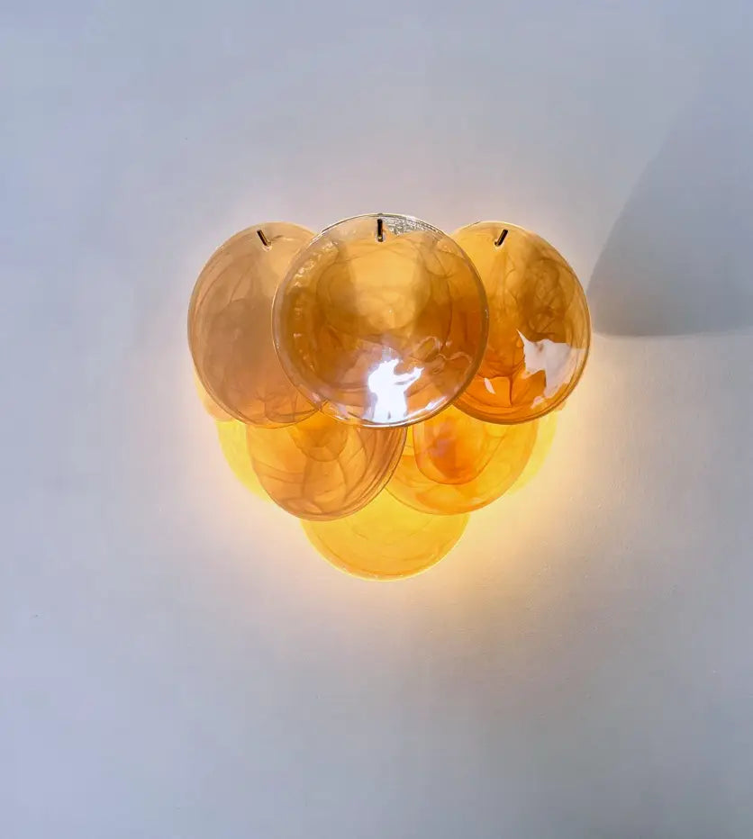 Mid-Century Murano Wall Lamp | Punto di Luce |  10 Alabaster Gold Disc Glass