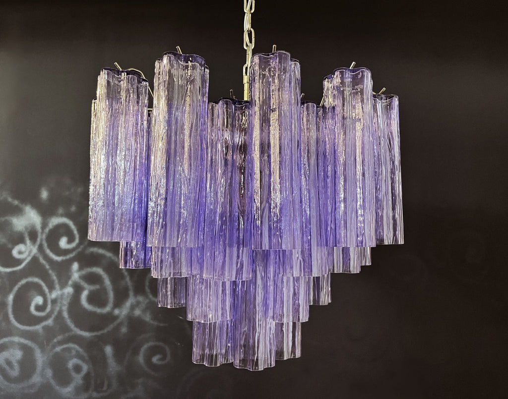 Murano-Kronleuchter aus der Mitte des Jahrhunderts | Punto di Luce | 36 violette Glasröhrchen