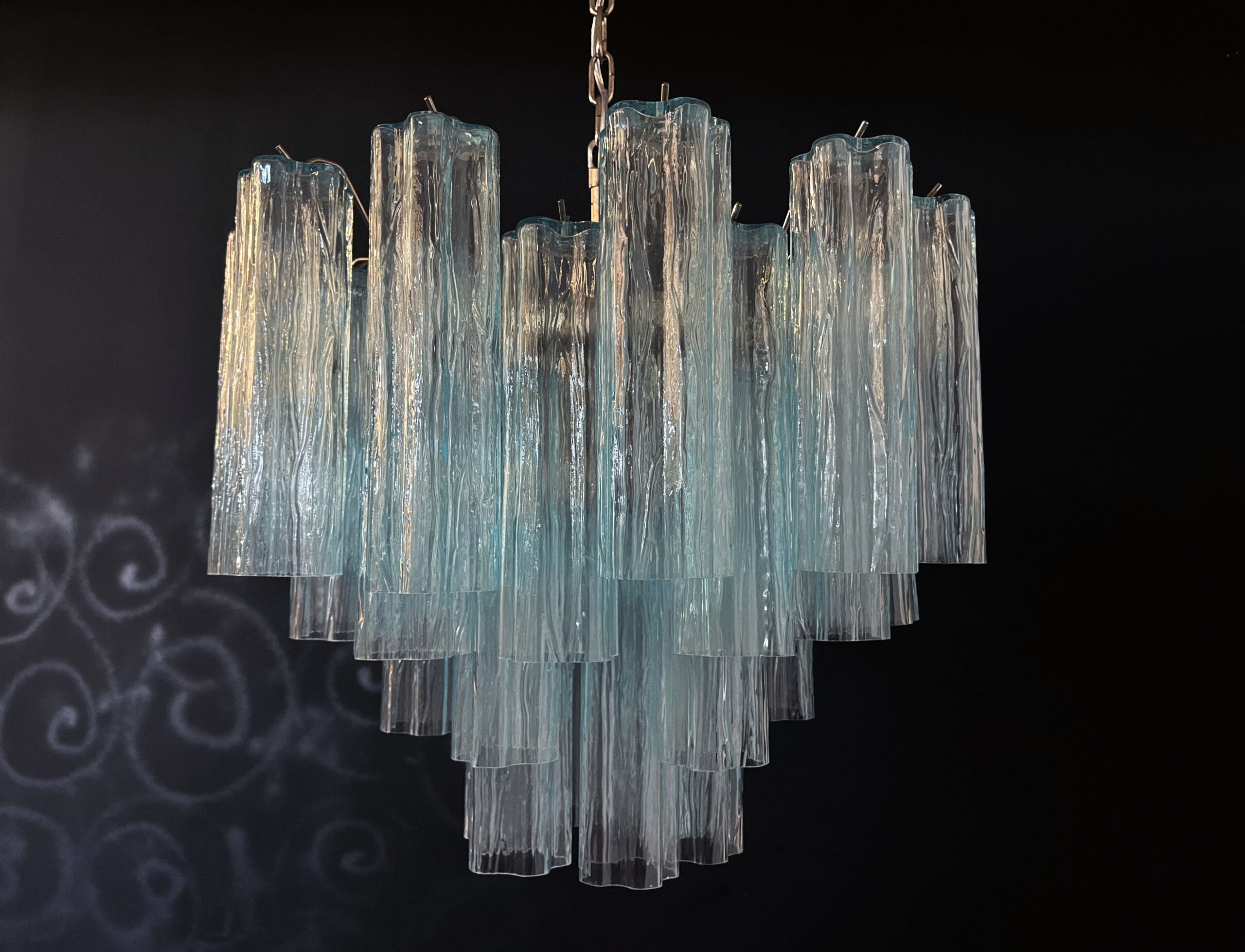 Mid-Century Murano Chandelier | Punto di Luce |  36 Blue Glass Tubes