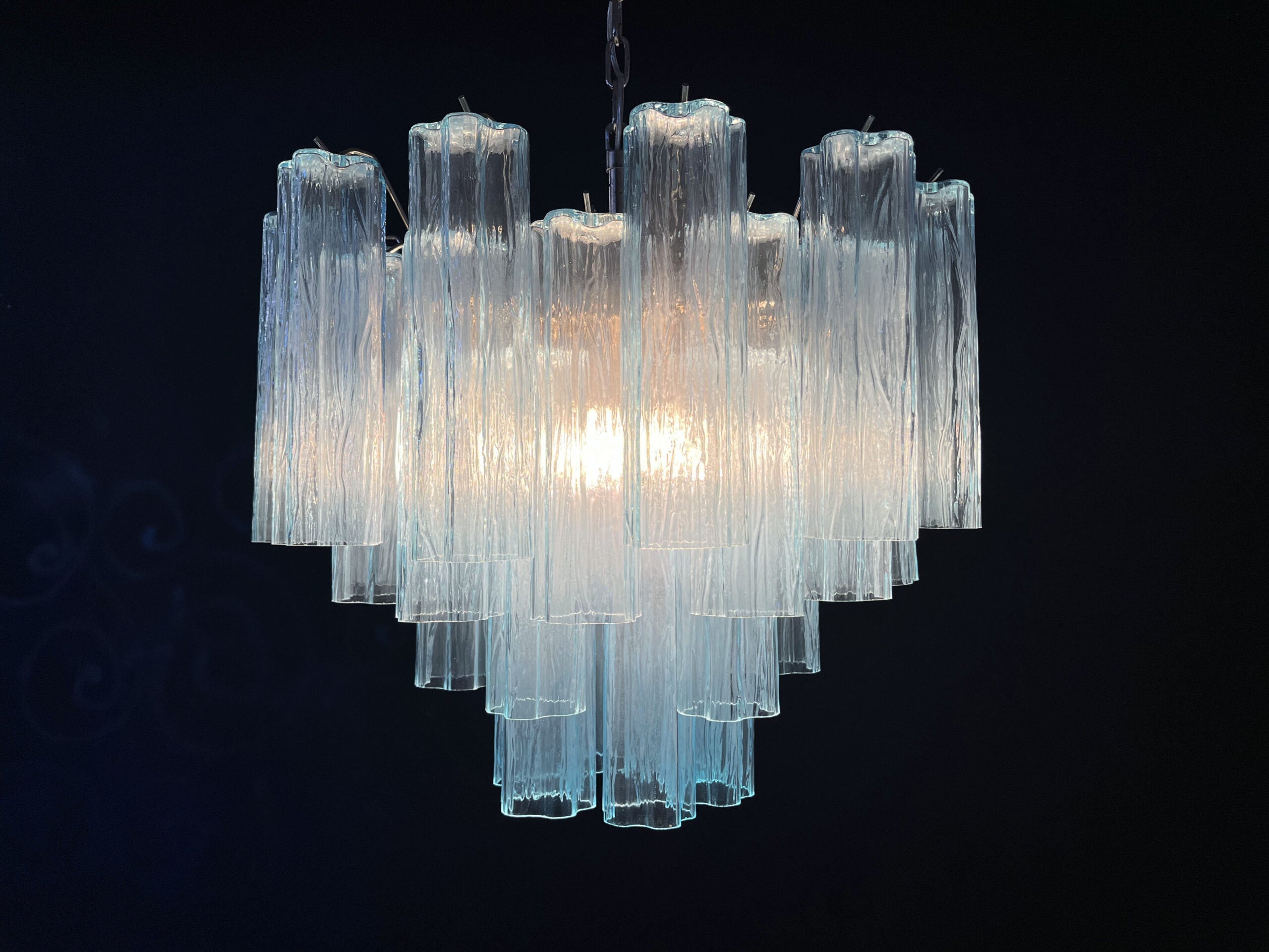 Mid-Century Murano Chandelier | Punto di Luce |  36 Blue Glass Tubes