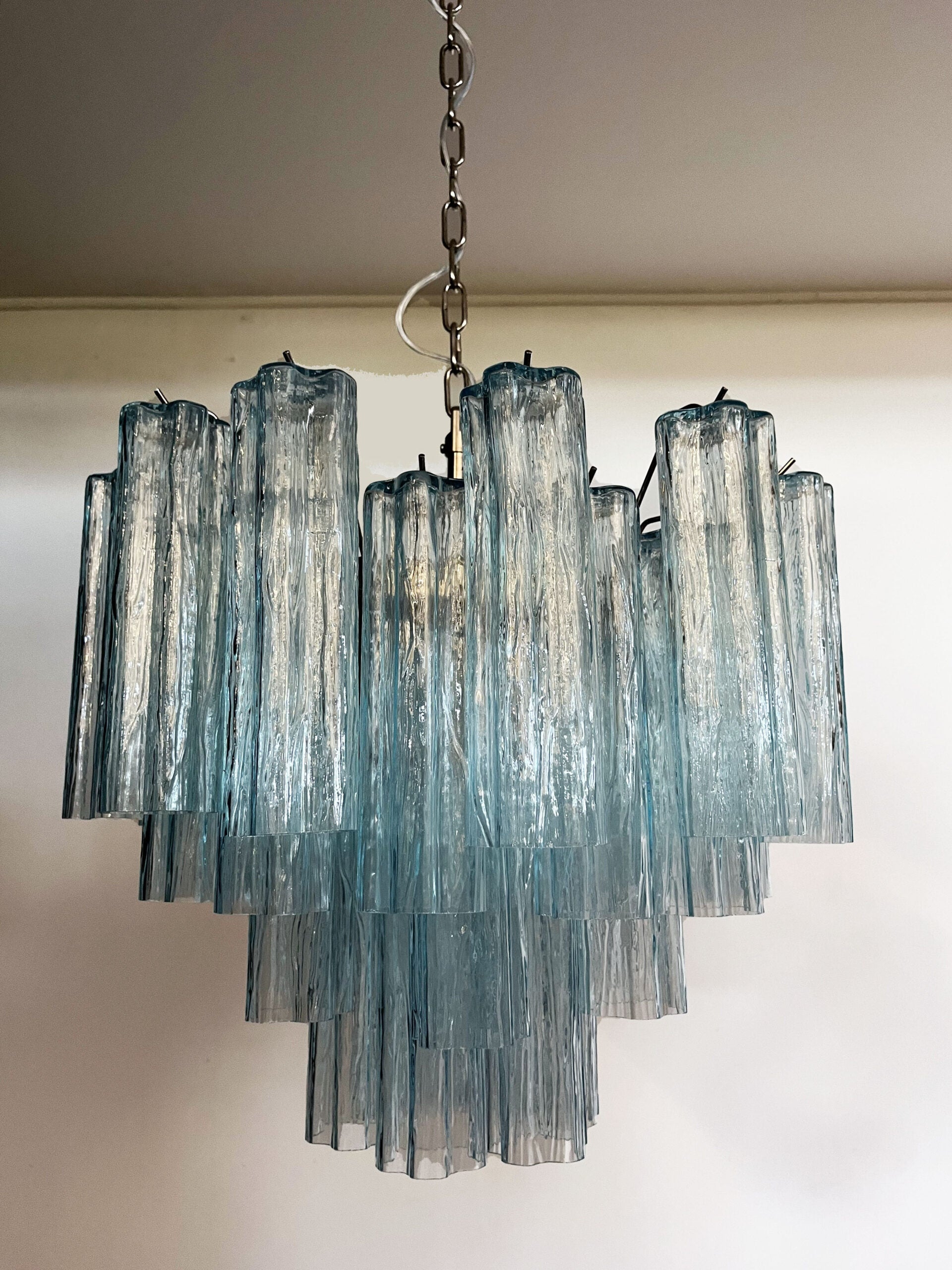 Mid-Century Murano Chandelier | Punto di Luce |  36 Blue Glass Tubes