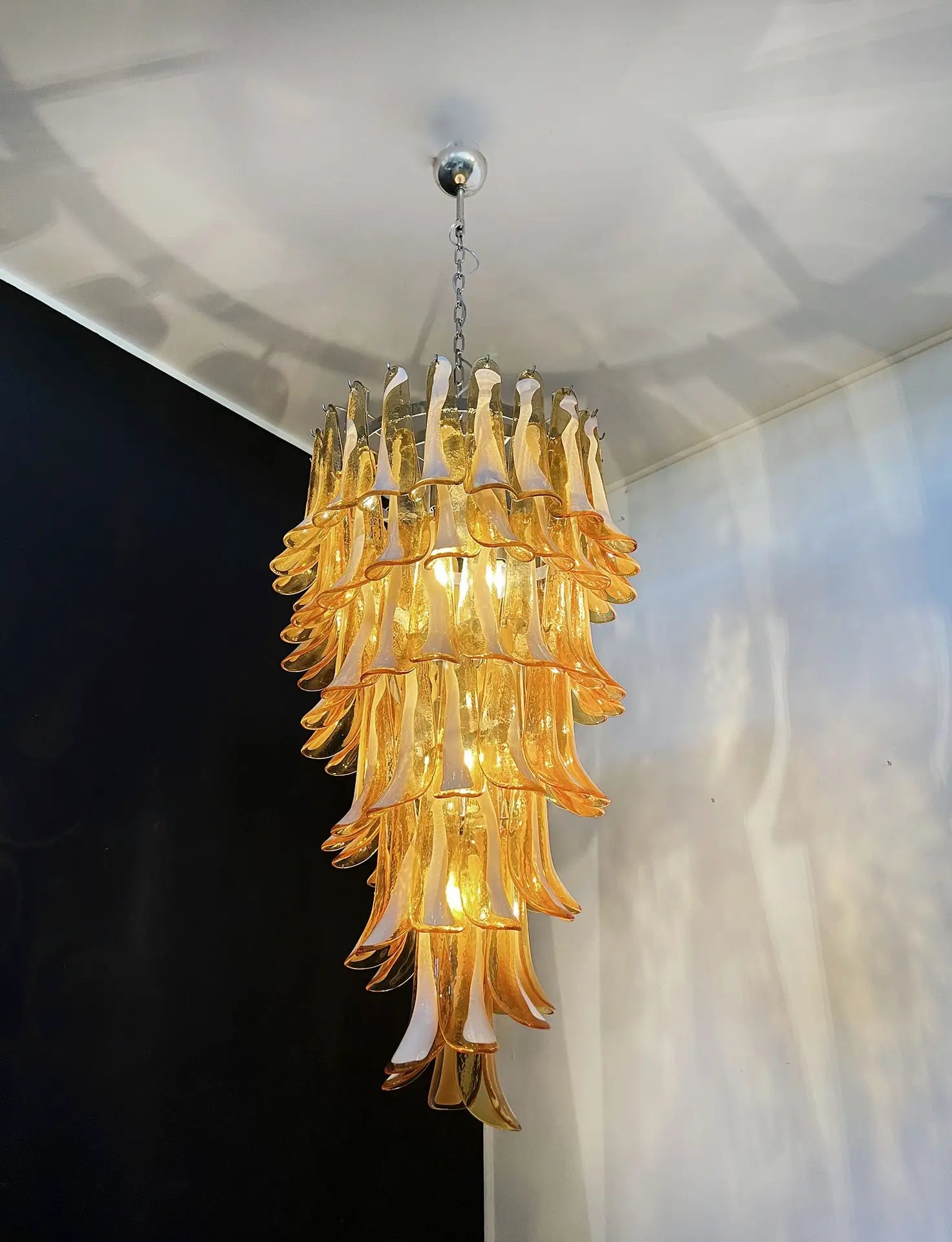 Mid-Century Murano Chandelier | Punto di Luce |  83 Caramel-Colored Petal Glass