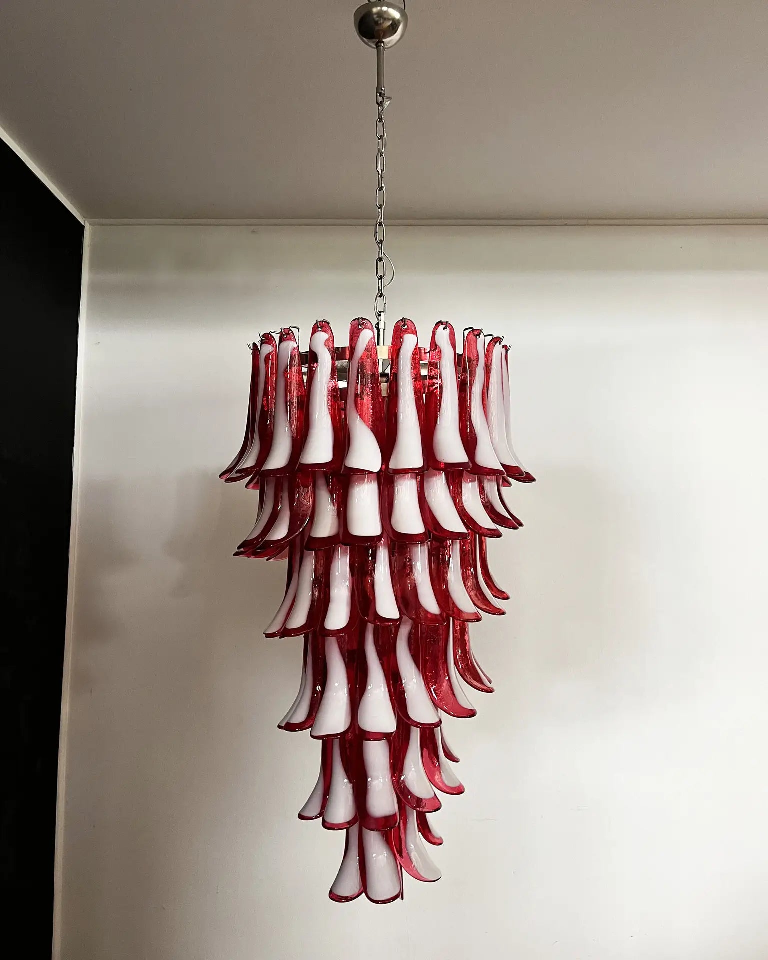 Mid-Century Murano Chandelier | Punto di Luce |  83 Red Petal Glass