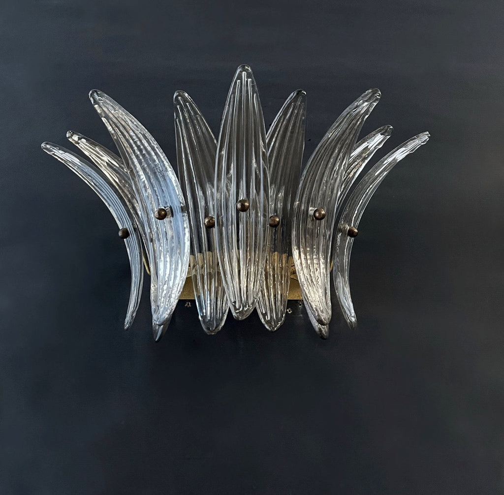 Mid-Century Murano Wandlampe | Punto di Luce | 9 rauchfarbenes Palmettenglas | Punto di Luce | 1 Paar