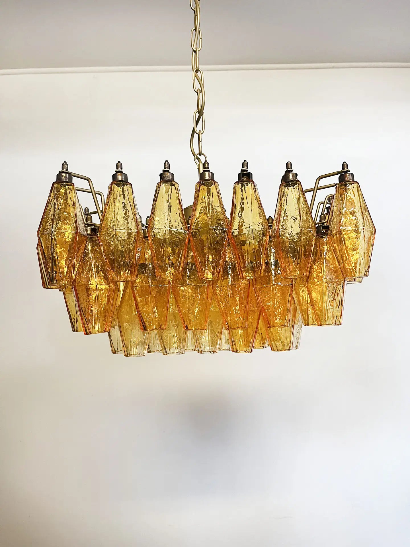 Mid-Century Murano Chandelier | Punto di Luce |  56 Yellow Poliedri Glass