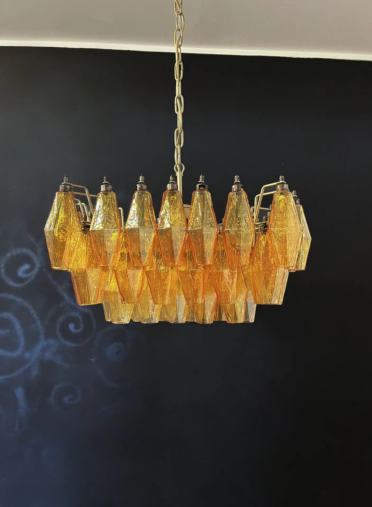 Mid-Century Murano Chandelier | Punto di Luce |  56 Yellow Poliedri Glass